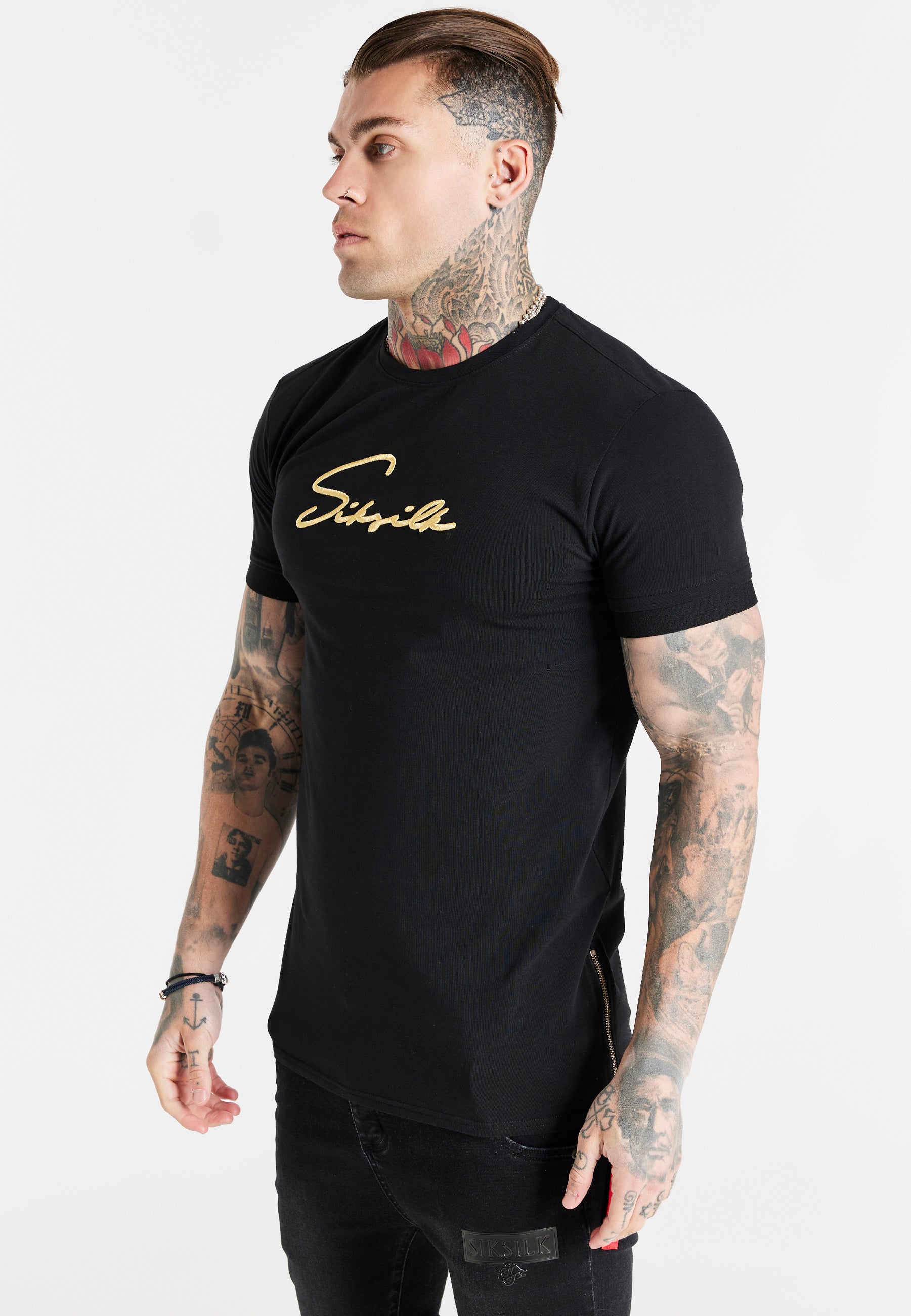 Load image into Gallery viewer, SikSilk S/S Signature Flight Tee - Black &amp; Gold (1)
