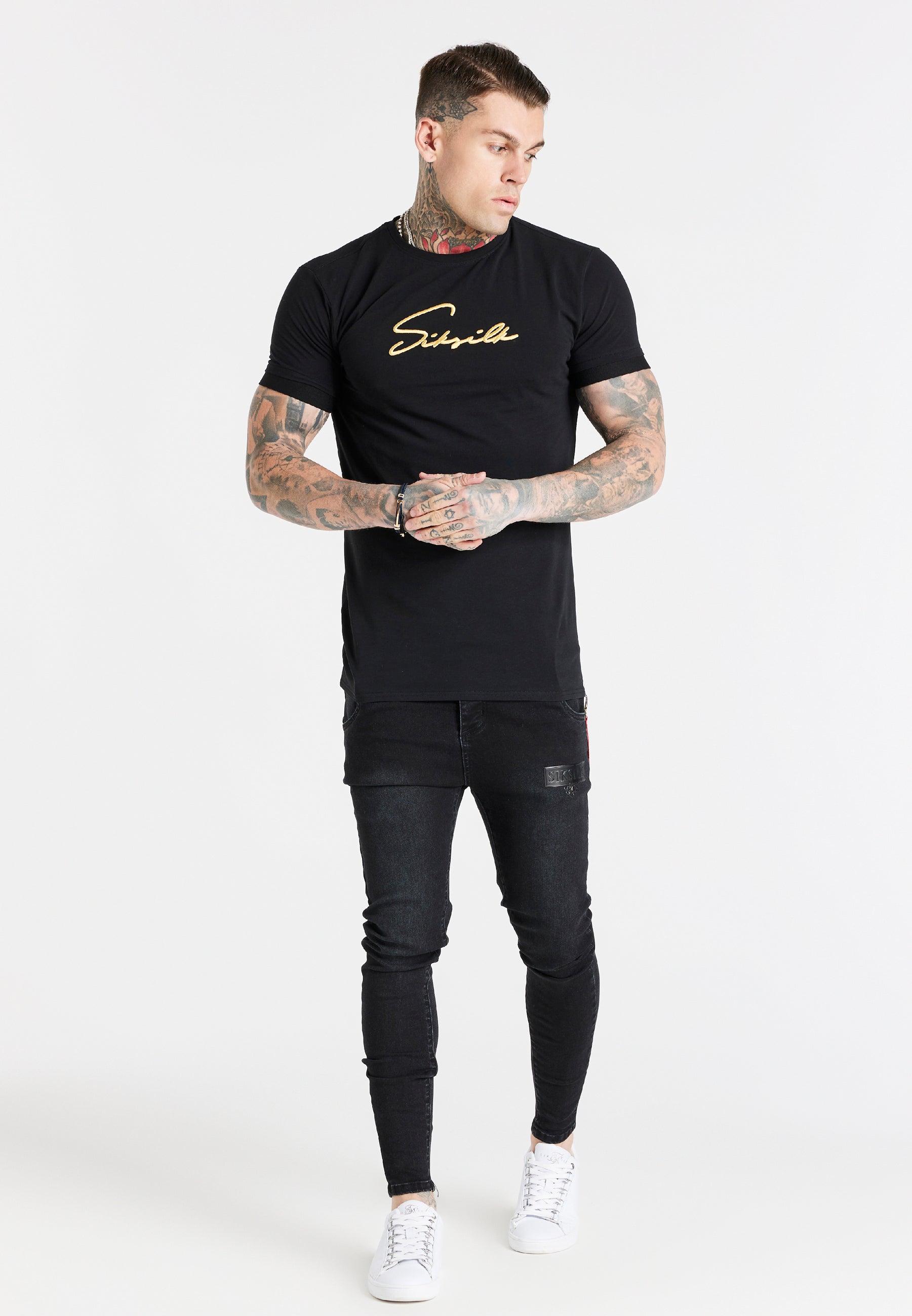 Load image into Gallery viewer, SikSilk S/S Signature Flight Tee - Black &amp; Gold (3)