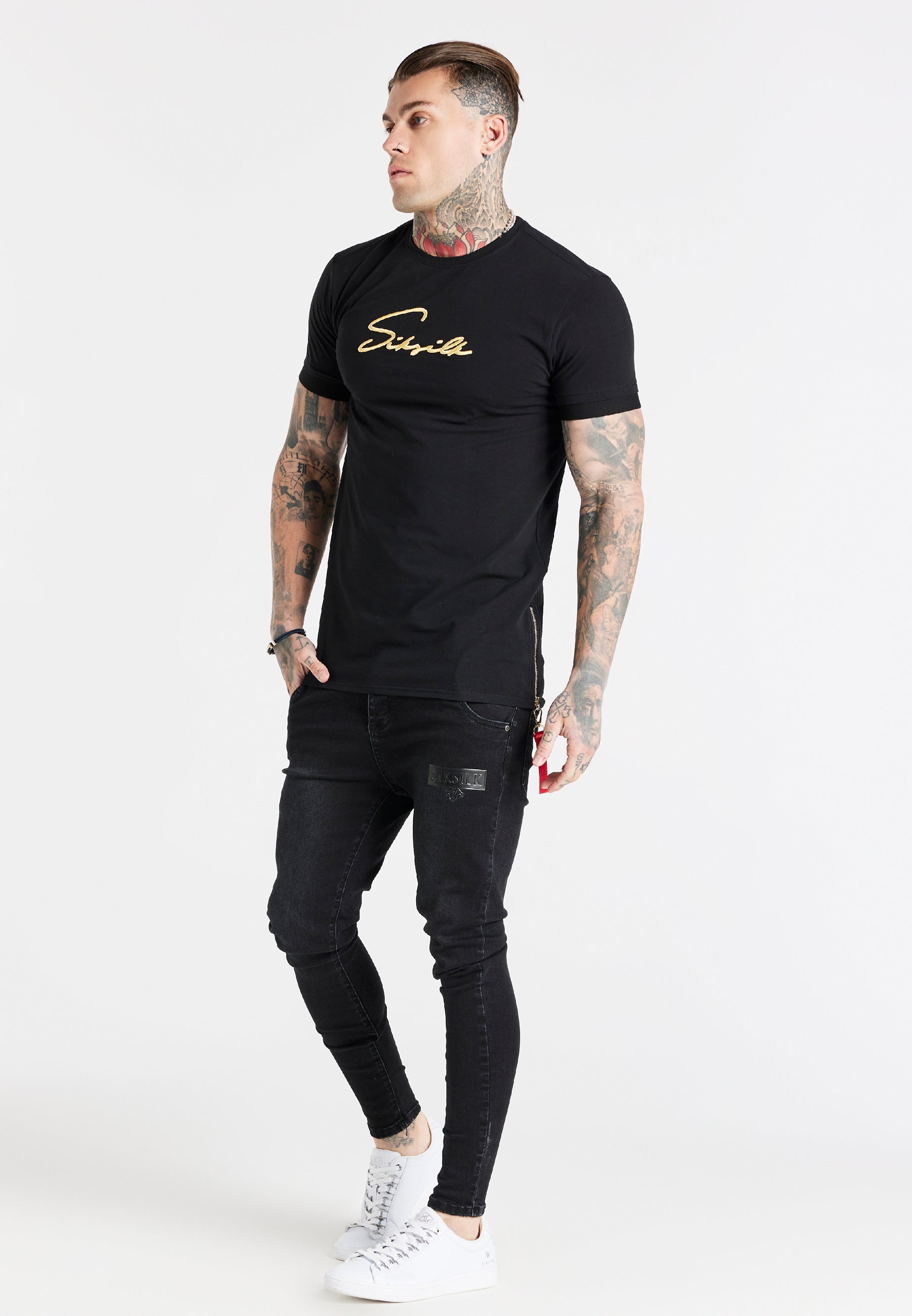 Load image into Gallery viewer, SikSilk S/S Signature Flight Tee - Black &amp; Gold (4)