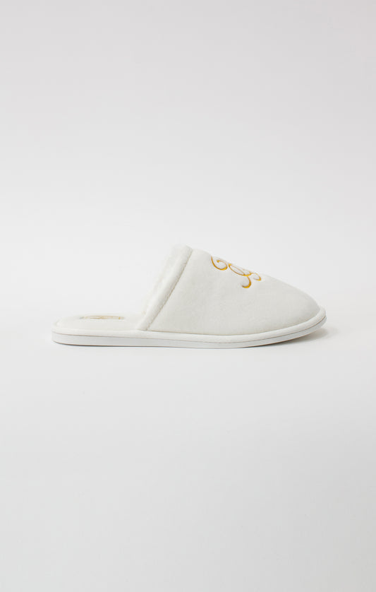 White Slipper With Embroidered Logo