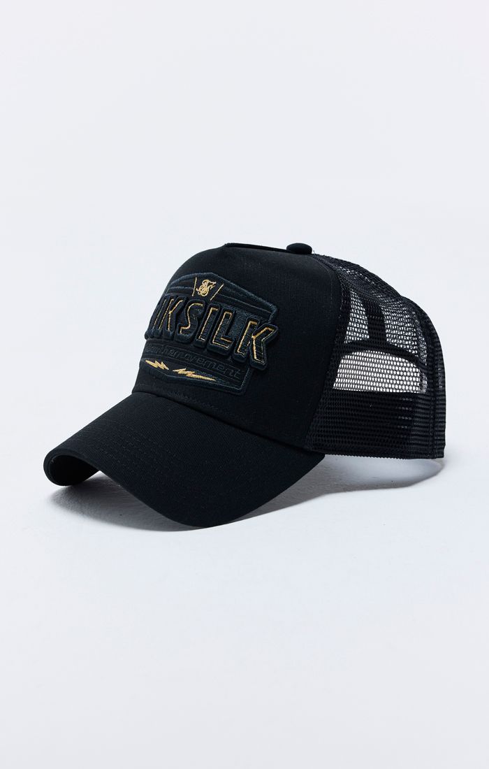 Load image into Gallery viewer, Black Applique Patch Mesh Trucker Cap