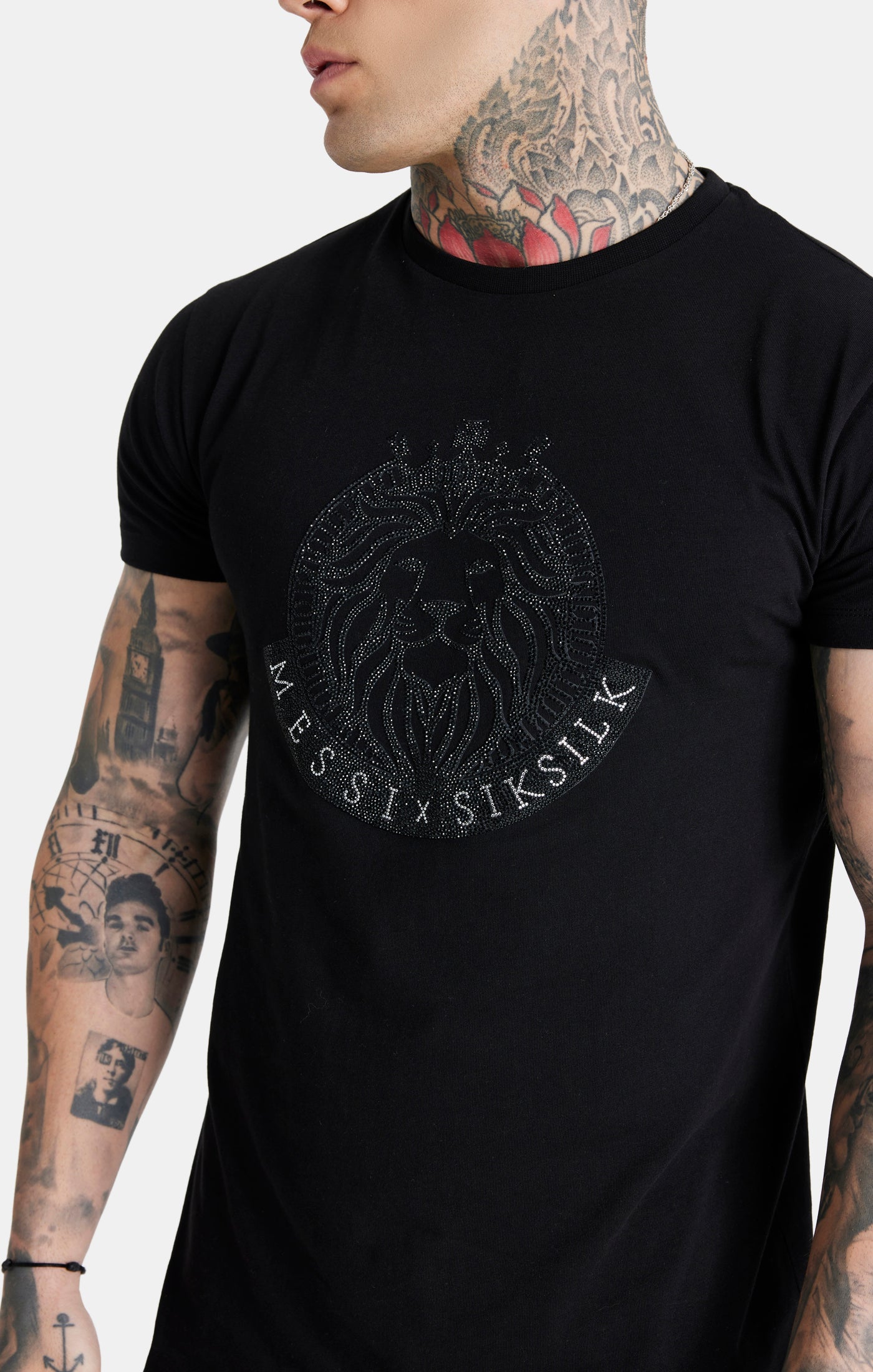 Load image into Gallery viewer, Messi x SikSilk Black Rhinestone T-Shirt (3)