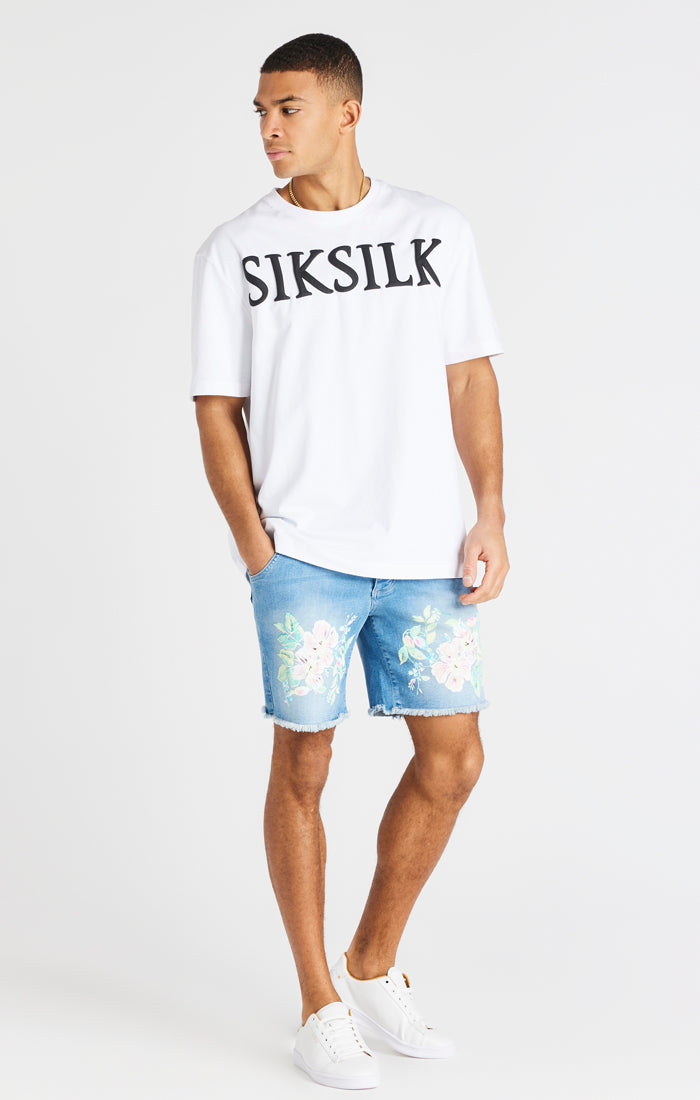 Load image into Gallery viewer, SikSilk Raw Floral Denim Shorts - Light Midstone Blue (1)