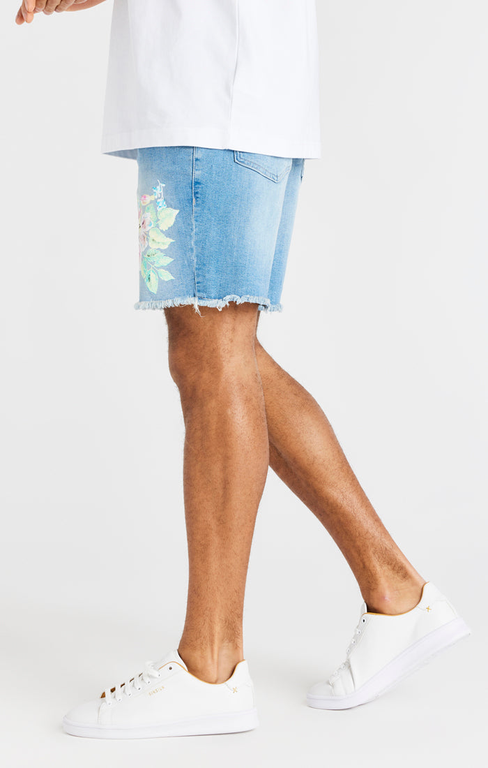 Load image into Gallery viewer, SikSilk Raw Floral Denim Shorts - Light Midstone Blue (3)