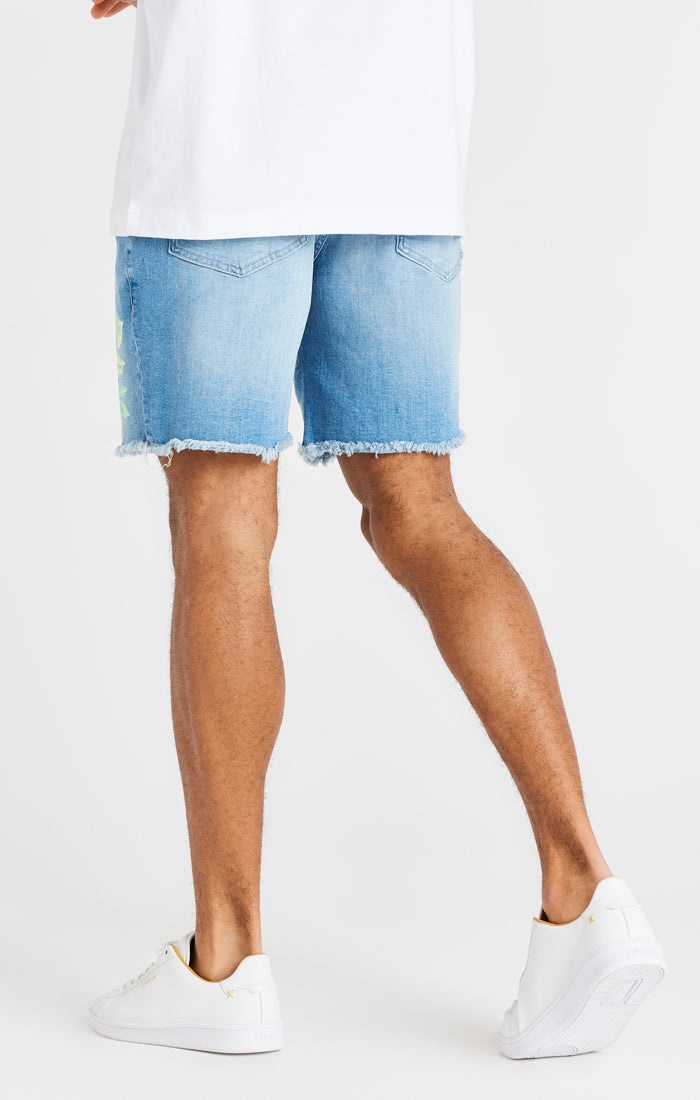 Load image into Gallery viewer, SikSilk Raw Floral Denim Shorts - Light Midstone Blue (4)
