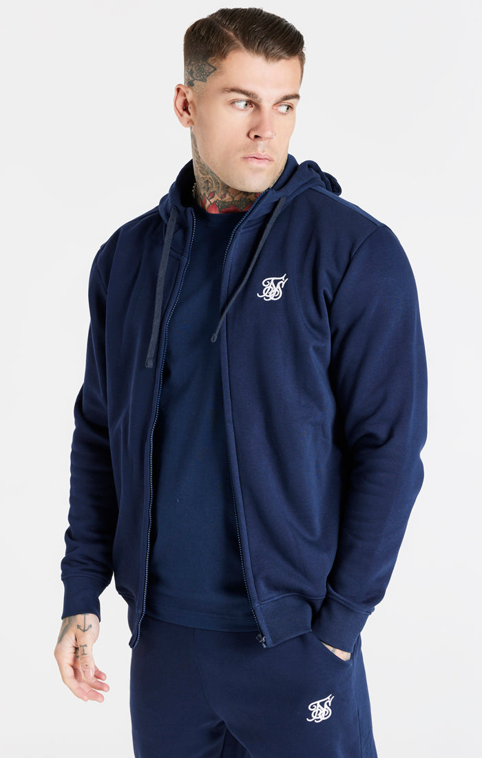 Load image into Gallery viewer, Navy Essential Zip Through Funnel Neck Hoodie (1)