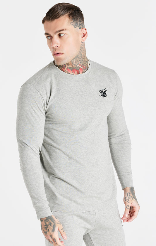 Grey Marl Essential Long Sleeve Muscle Fit T-Shirt