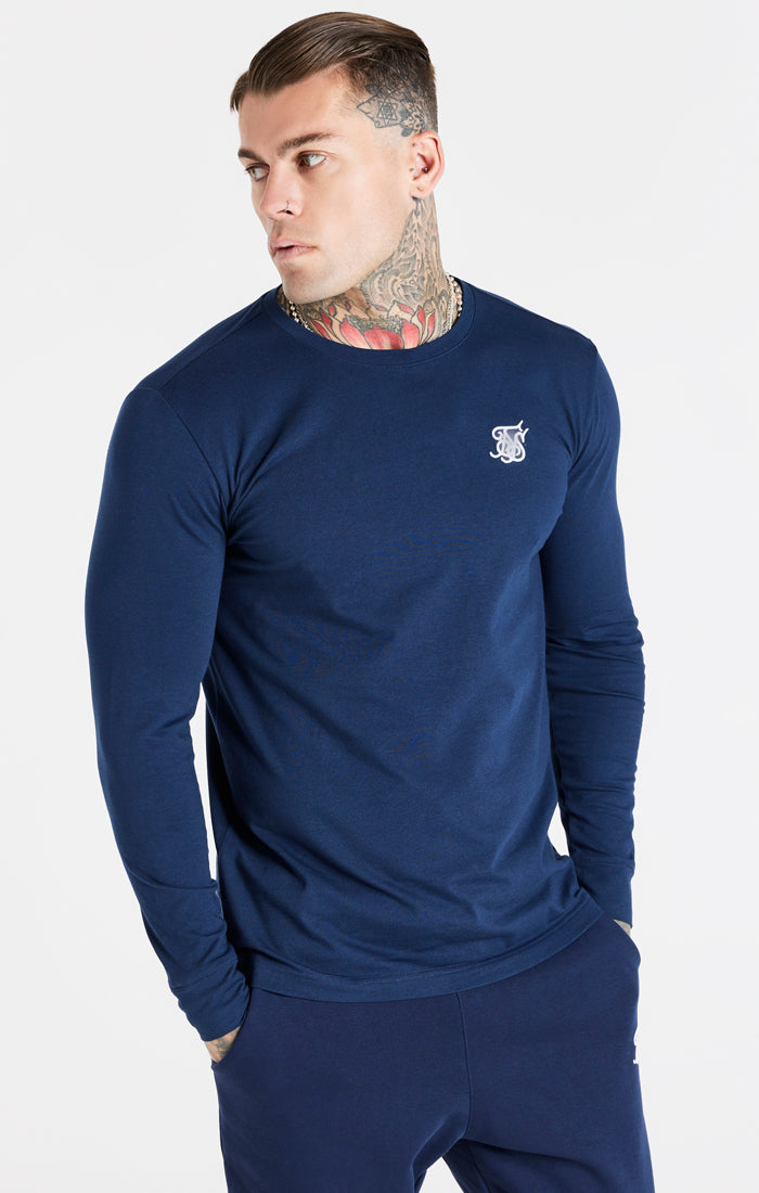 Load image into Gallery viewer, Navy Essential Long Sleeve Muscle Fit T-Shirt