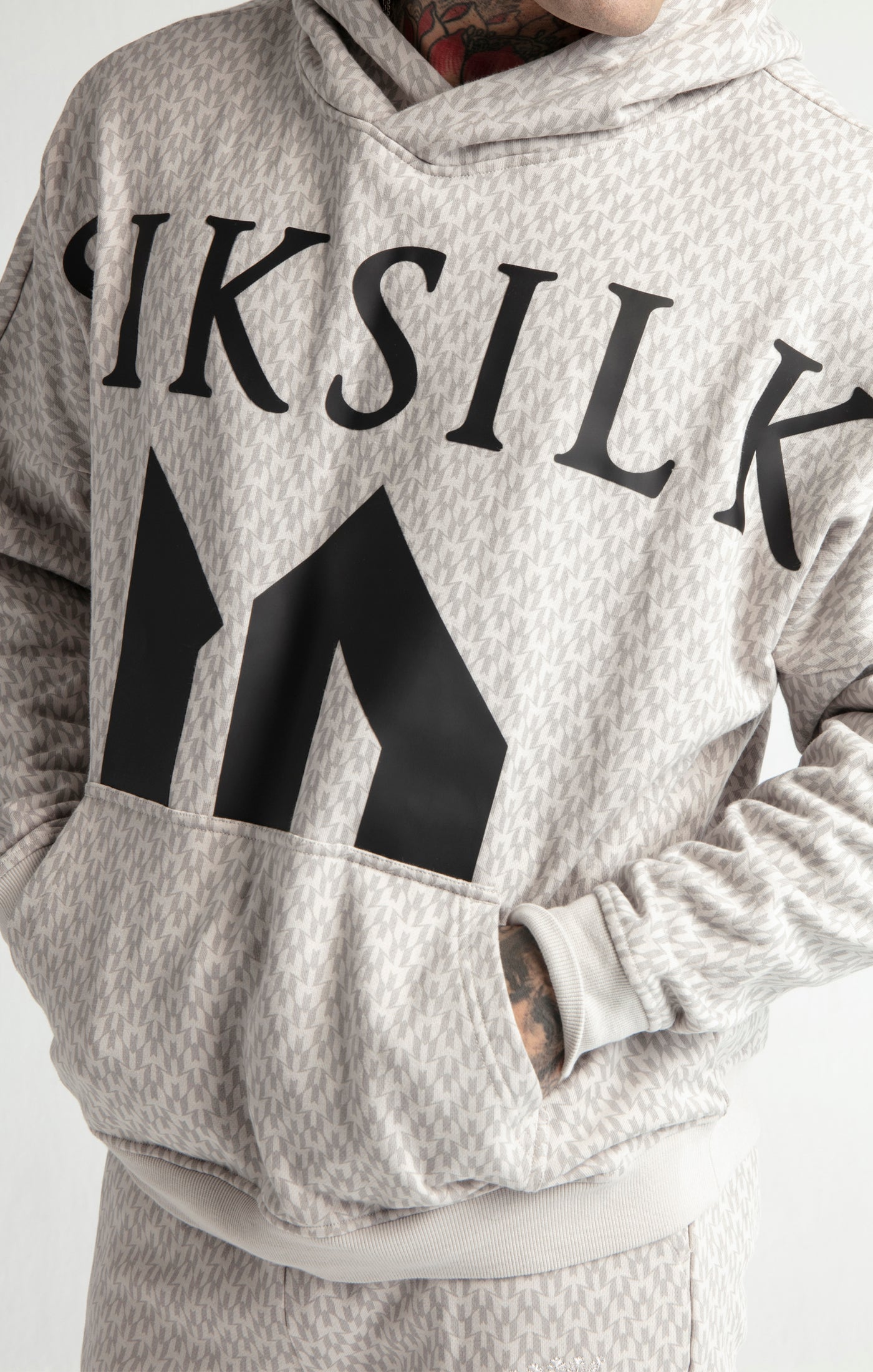 Load image into Gallery viewer, Messi x SikSilk Grey Monogram Print Oversized Hoodie (1)