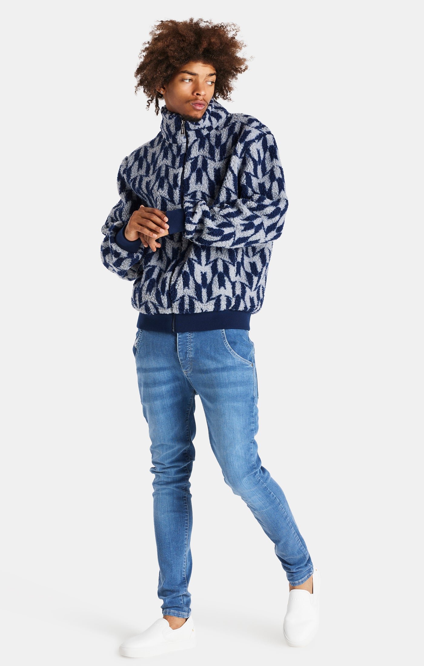 Load image into Gallery viewer, Messi x SikSilk Navy Borg Funnel Jacket (1)