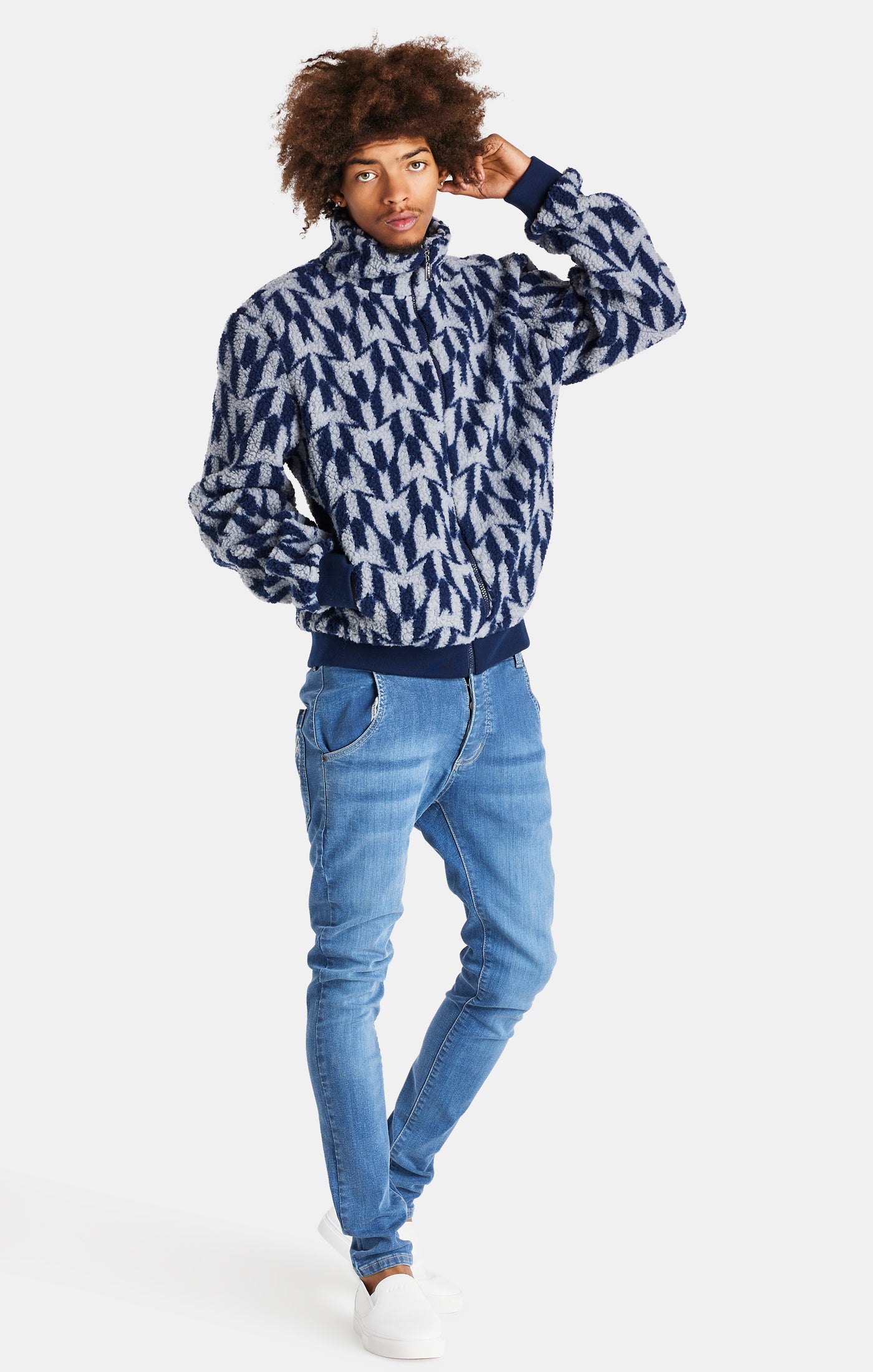 Load image into Gallery viewer, Messi x SikSilk Navy Borg Funnel Jacket (2)