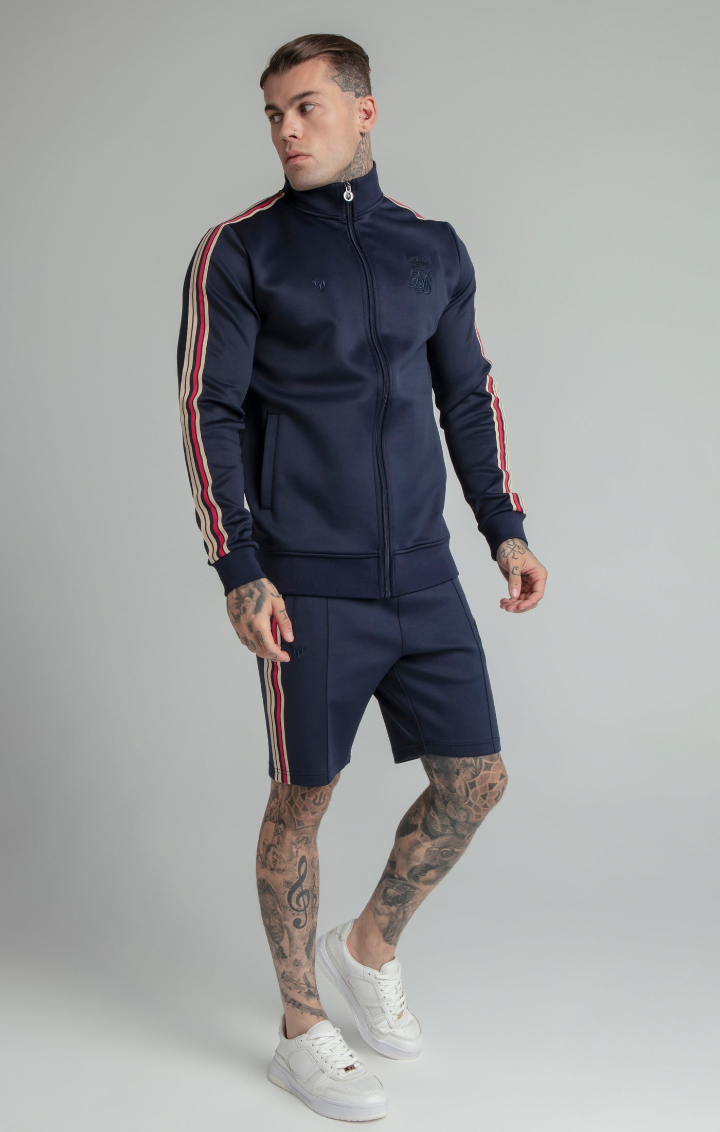 Load image into Gallery viewer, Messi x SikSilk Navy Poly Funnel Zip Top (2)