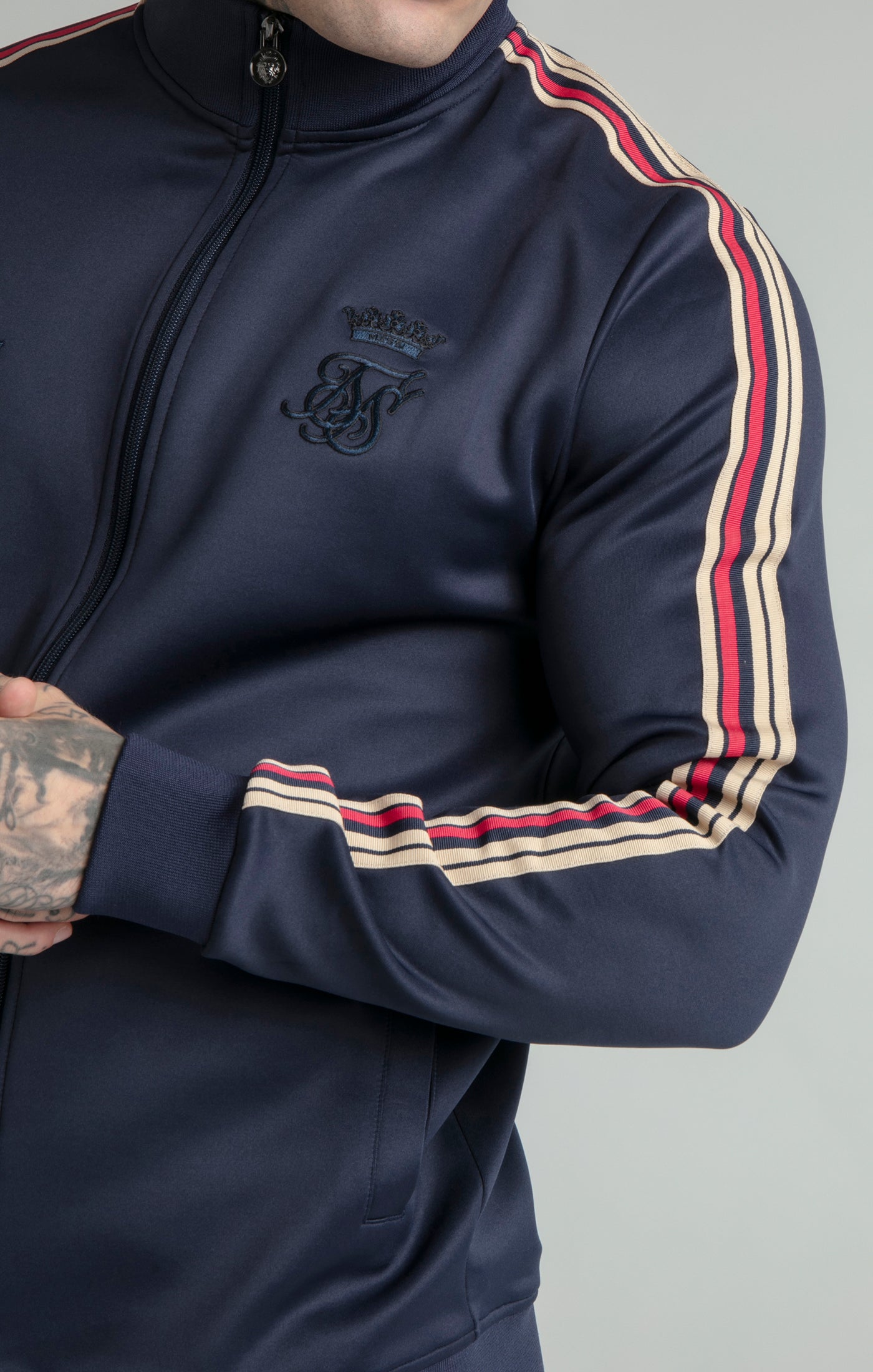 Load image into Gallery viewer, Messi x SikSilk Navy Poly Funnel Zip Top (1)