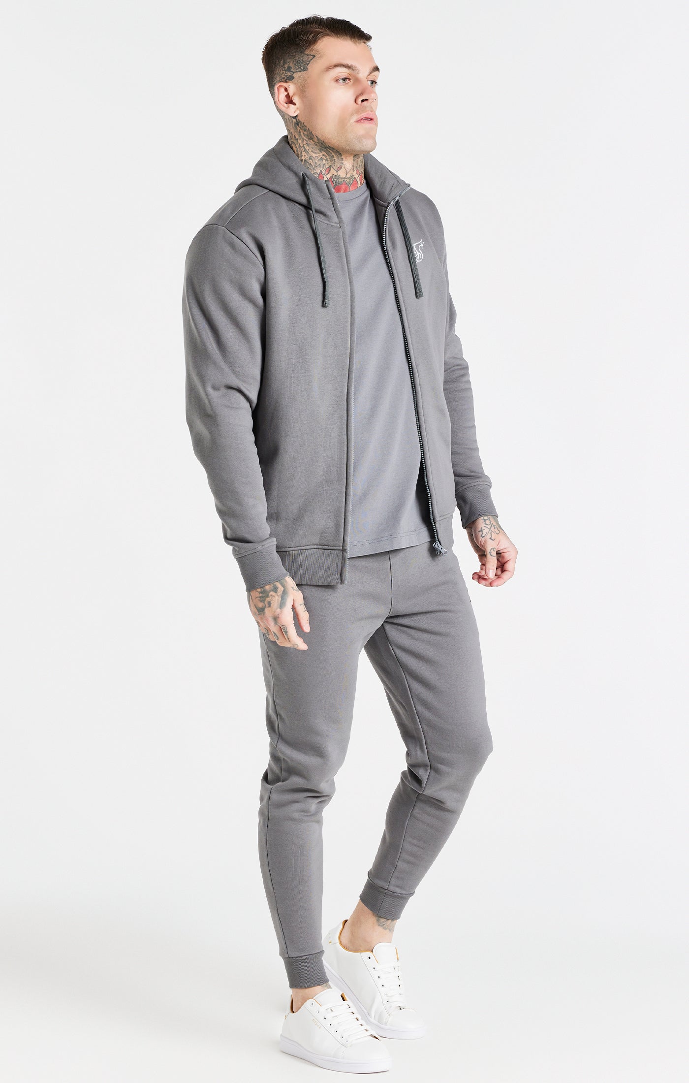 Load image into Gallery viewer, Grey Essential Zip Through Funnel Neck Hoodie (1)