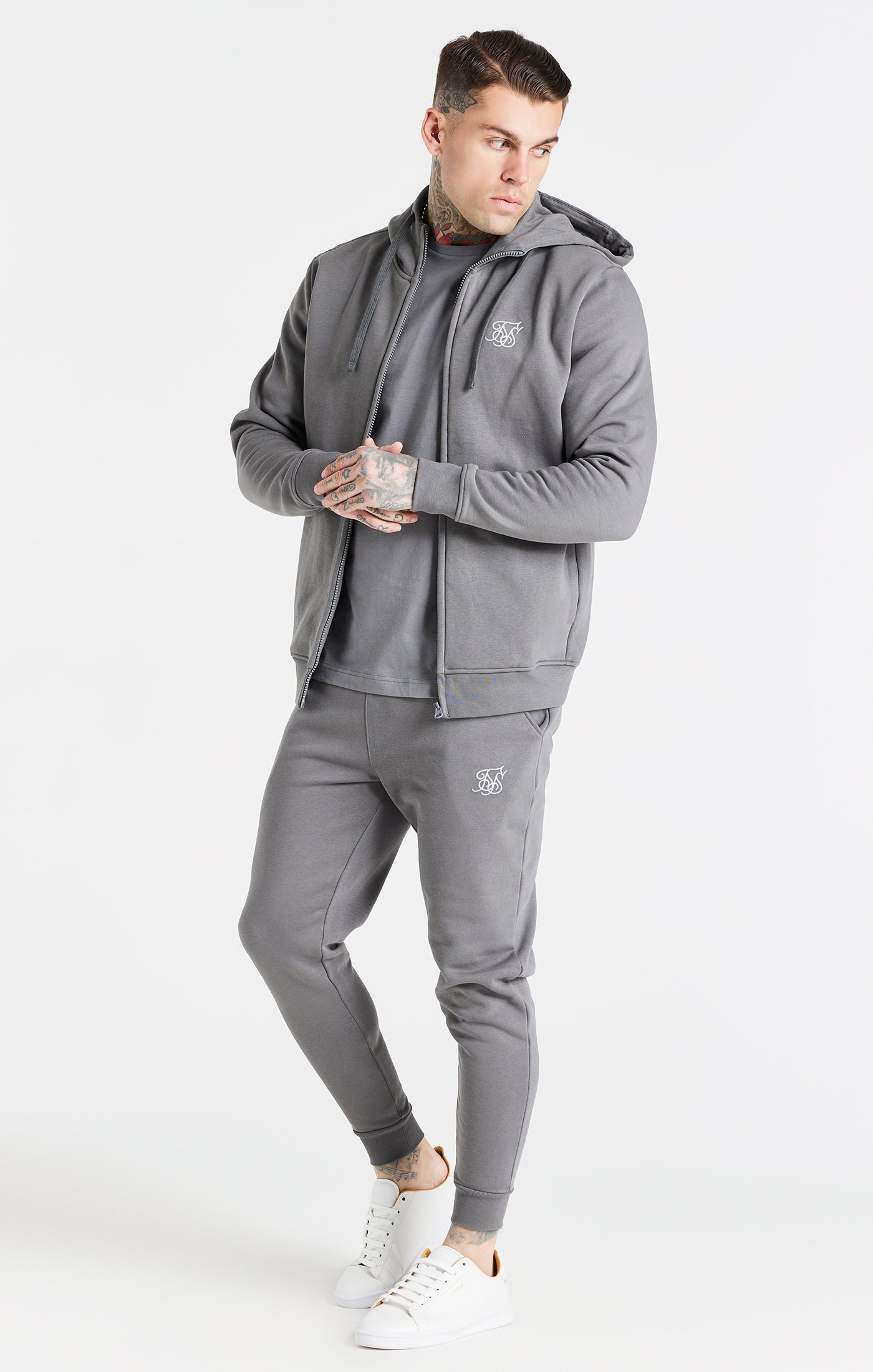Load image into Gallery viewer, Grey Essential Zip Through Funnel Neck Hoodie (2)