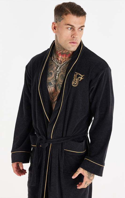 Black Outline Embroidered Dressing Gown