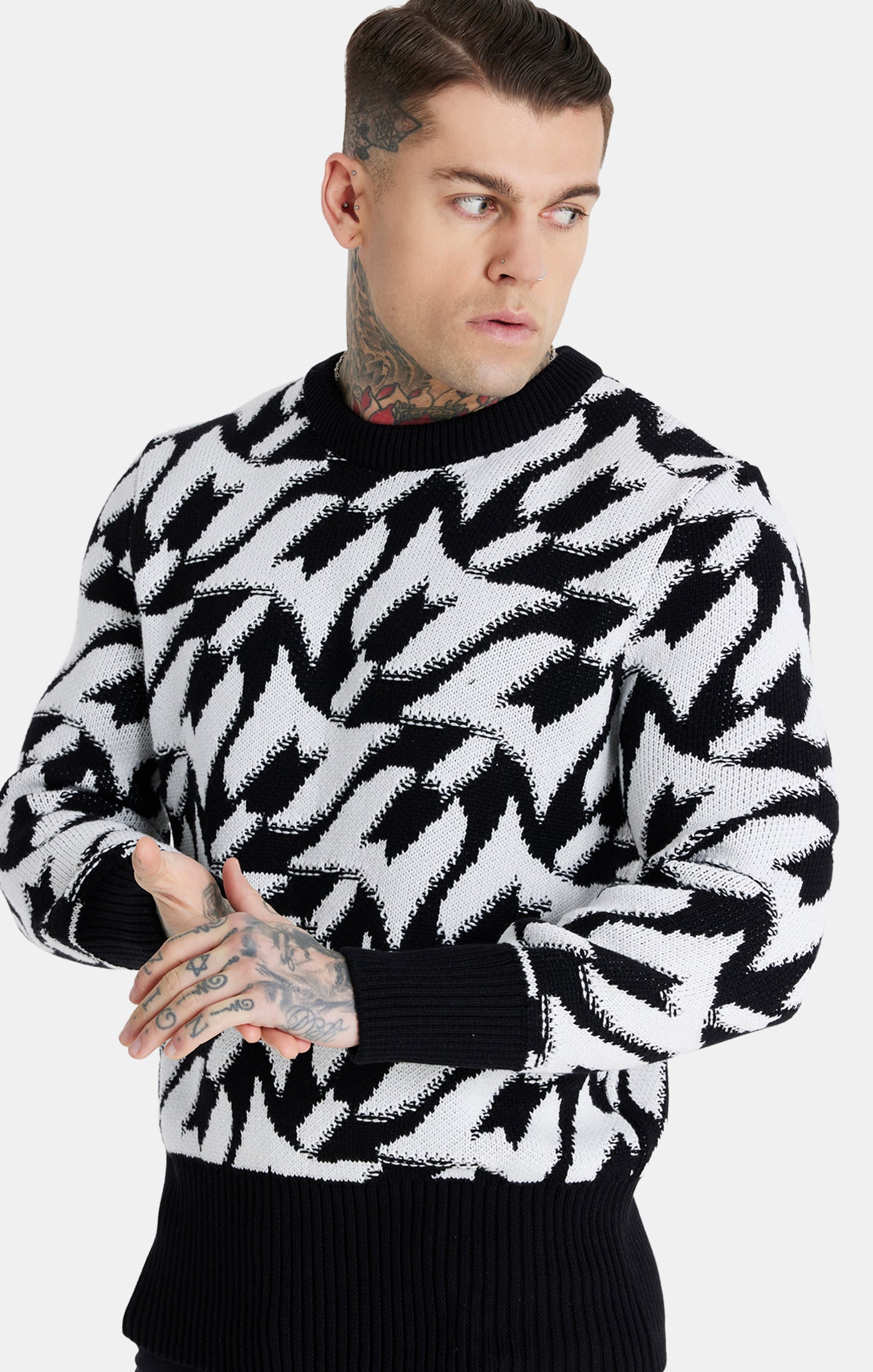 Load image into Gallery viewer, Messi x SikSilk Black Chunky Knit Monogram Jumper