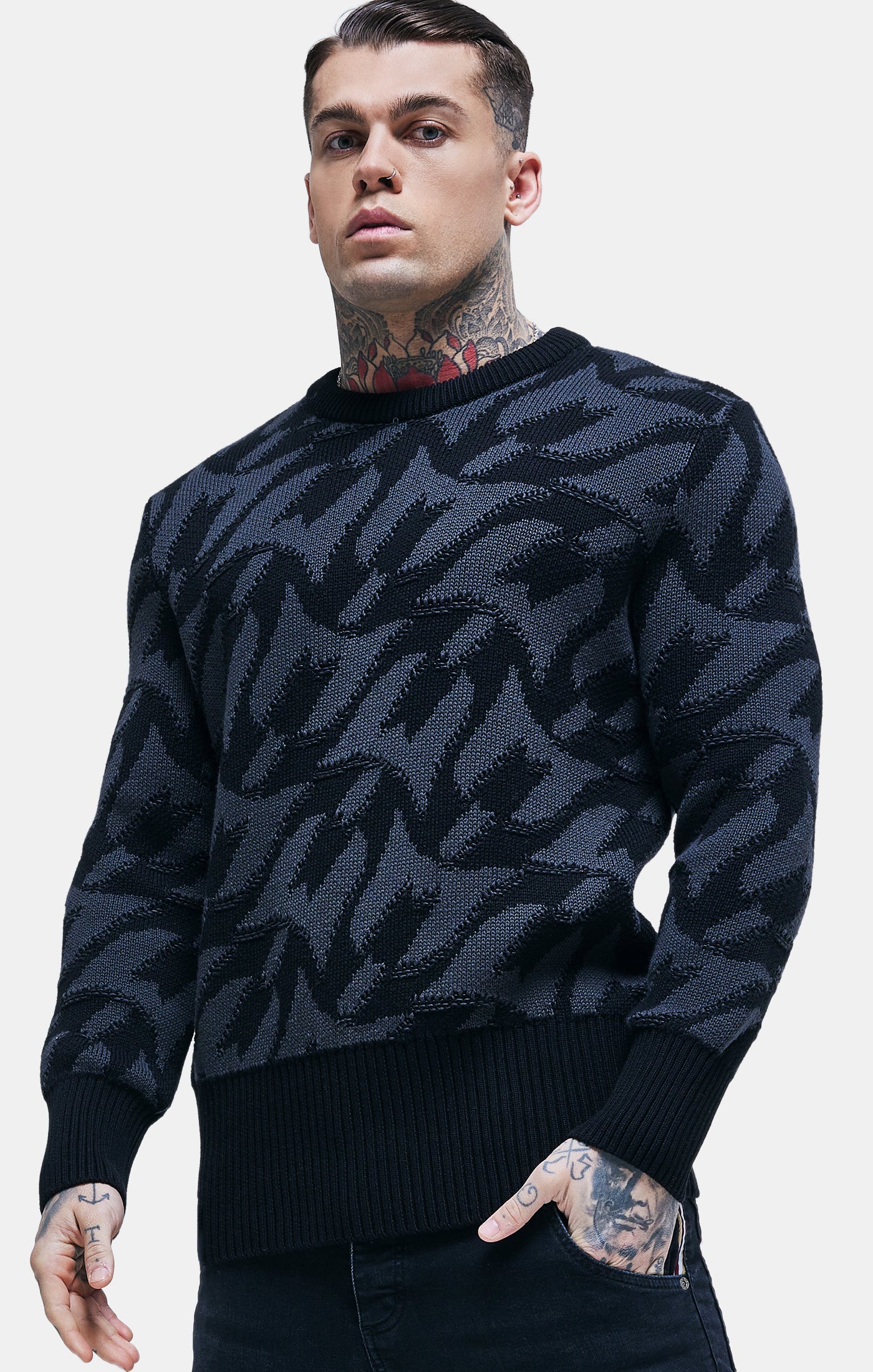 Load image into Gallery viewer, Messi x SikSilk Black Monogram Chunky Knit Jumper