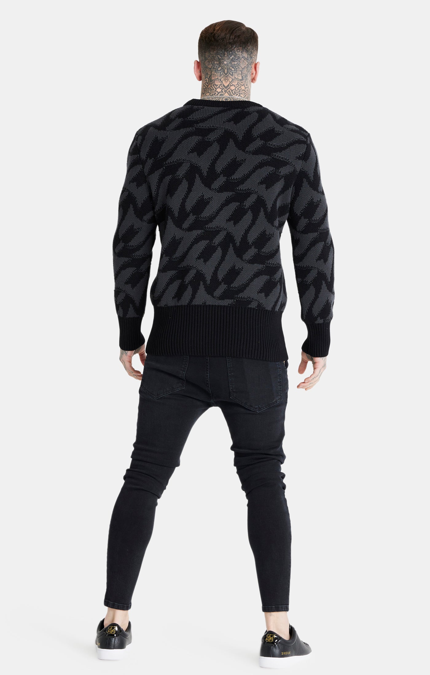 Load image into Gallery viewer, Messi x SikSilk Black Monogram Chunky Knit Jumper (4)