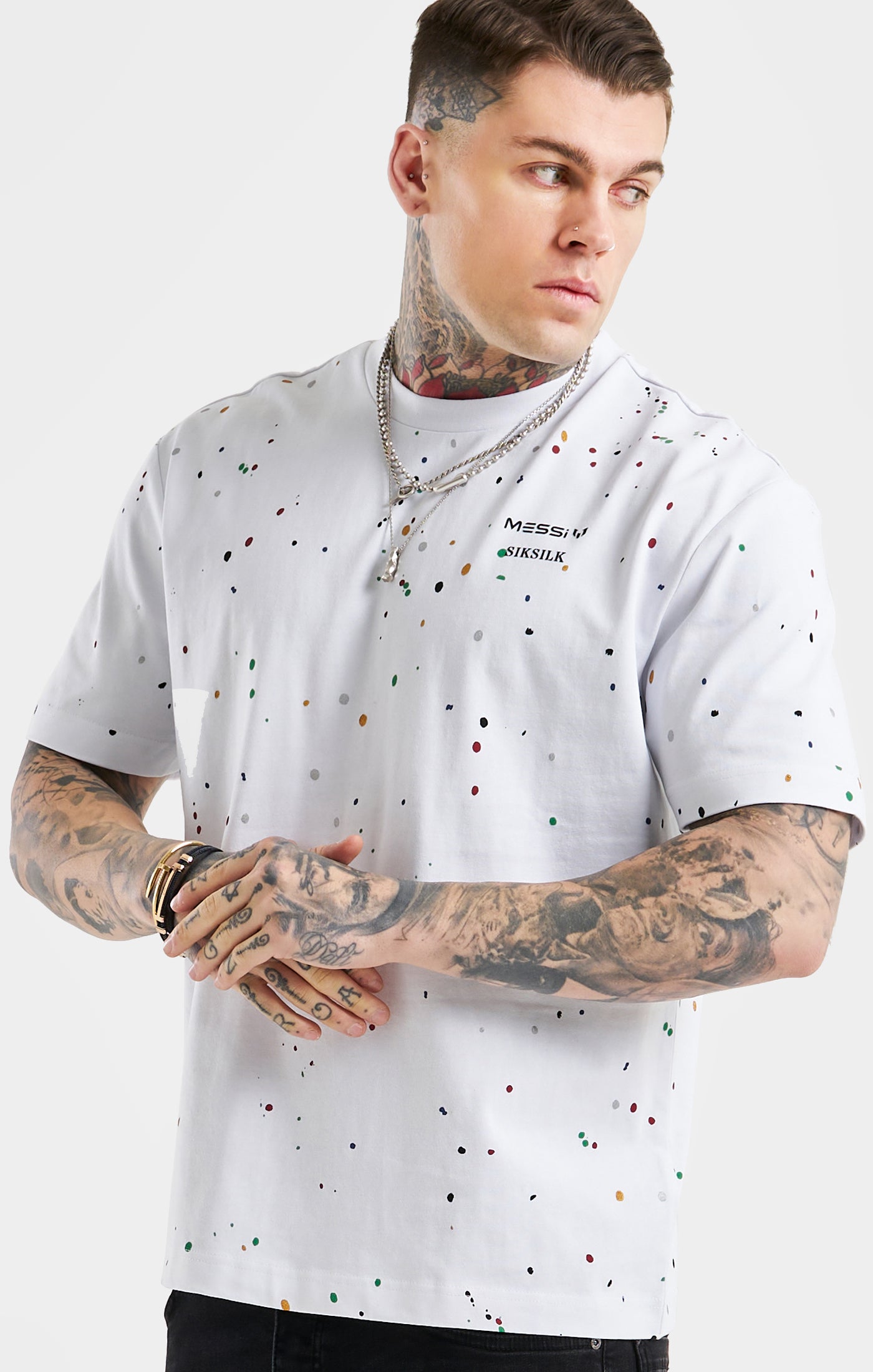 Load image into Gallery viewer, Messi x SikSilk Oversized Paint Splat Tee - White