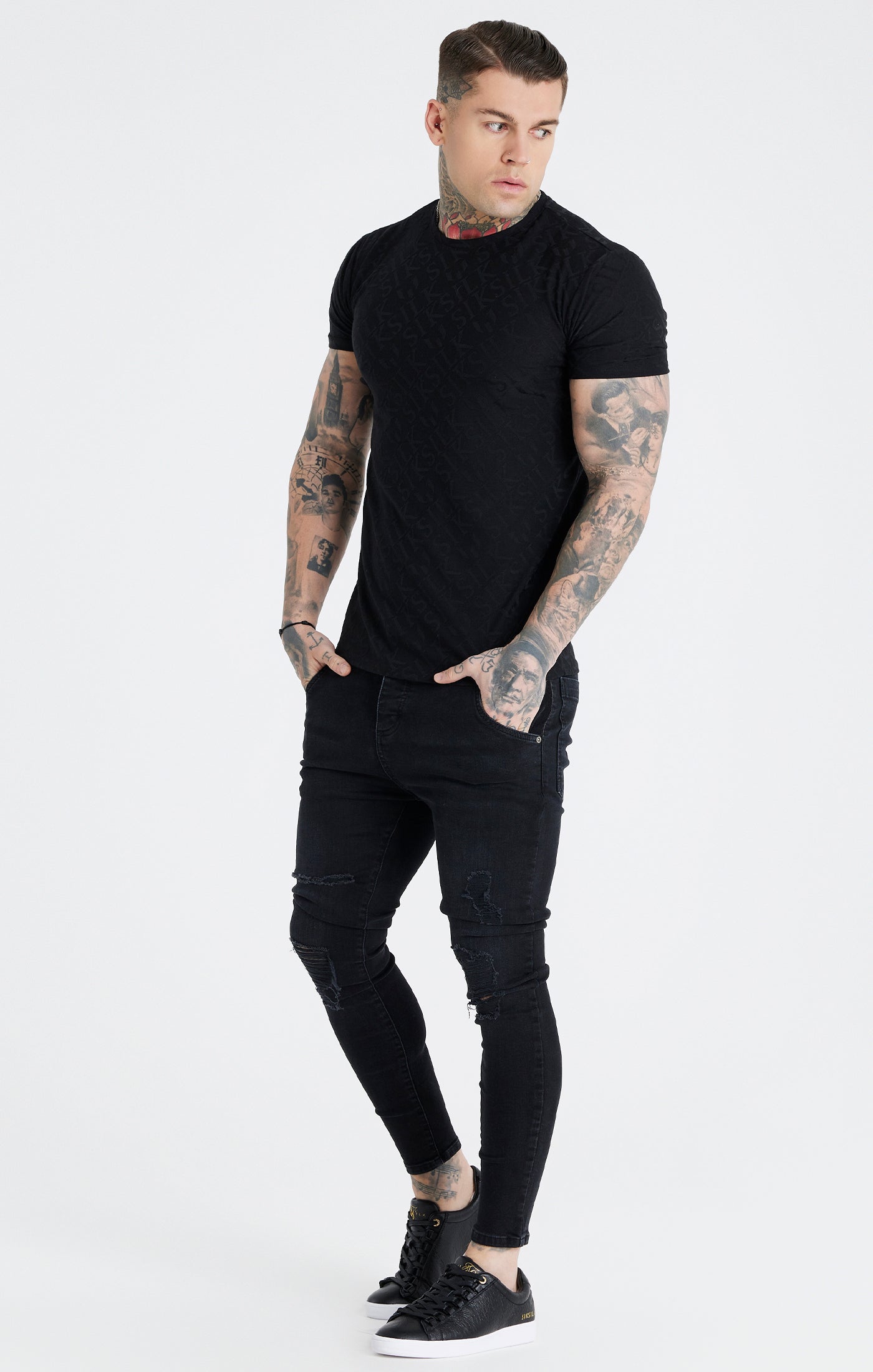 Load image into Gallery viewer, Messi X SikSilk Messi Distressed Skinny Jeans - Washed Black (2)