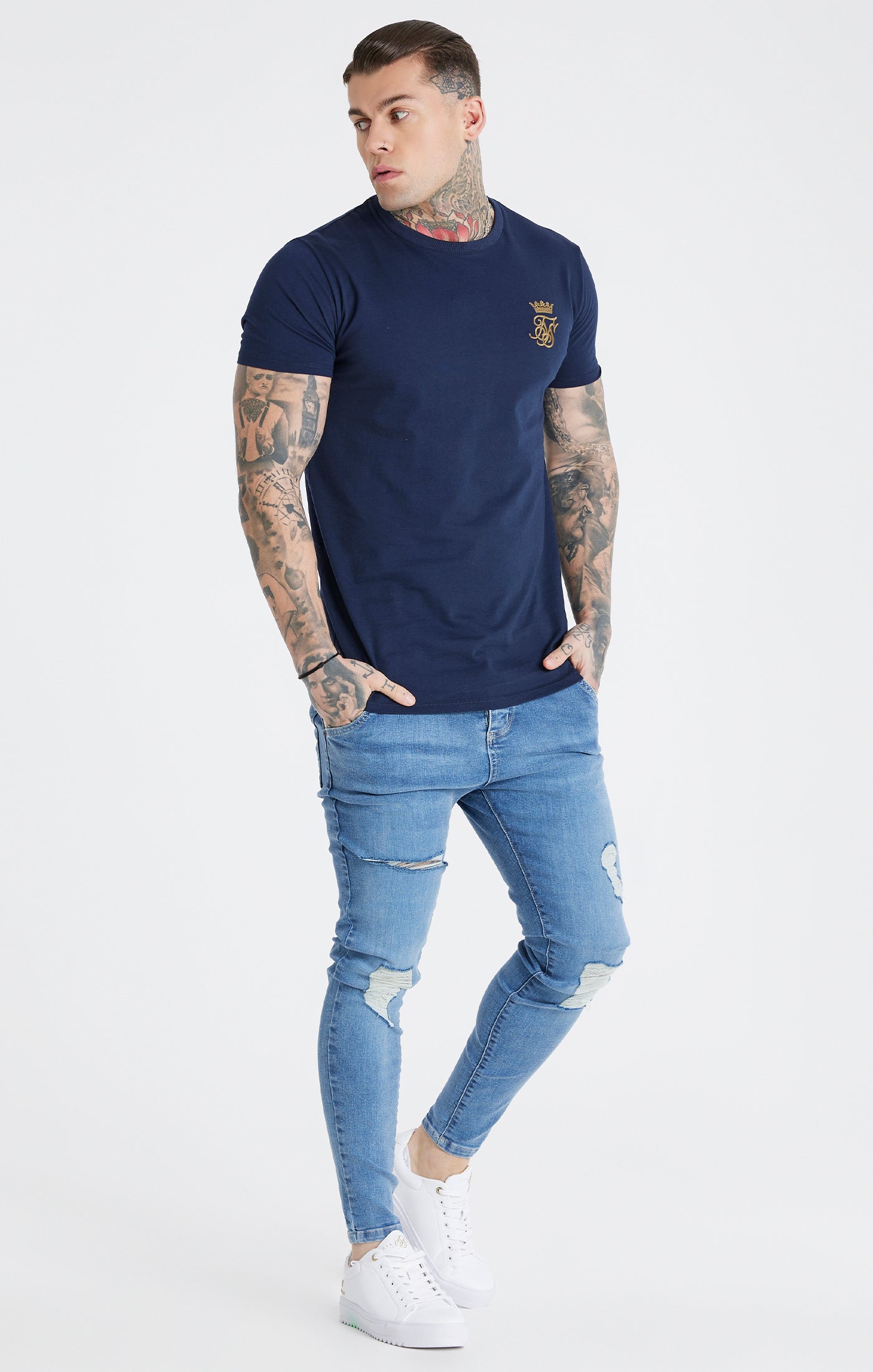 Load image into Gallery viewer, Messi X SikSilk Messi Distressed Skinny Jeans - Midstone (1)