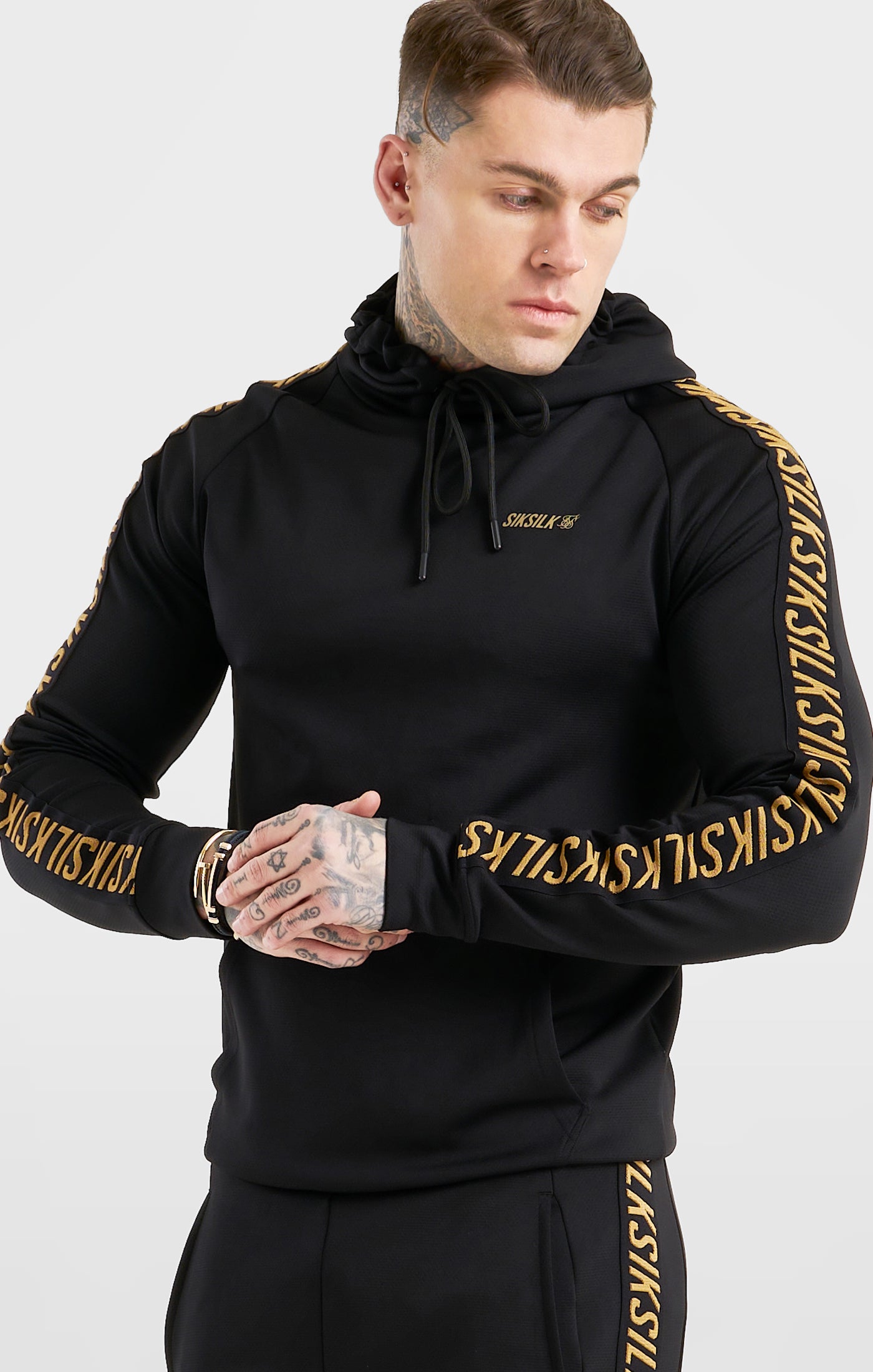Load image into Gallery viewer, Black Sports Taped Muscle Fit Hoodie