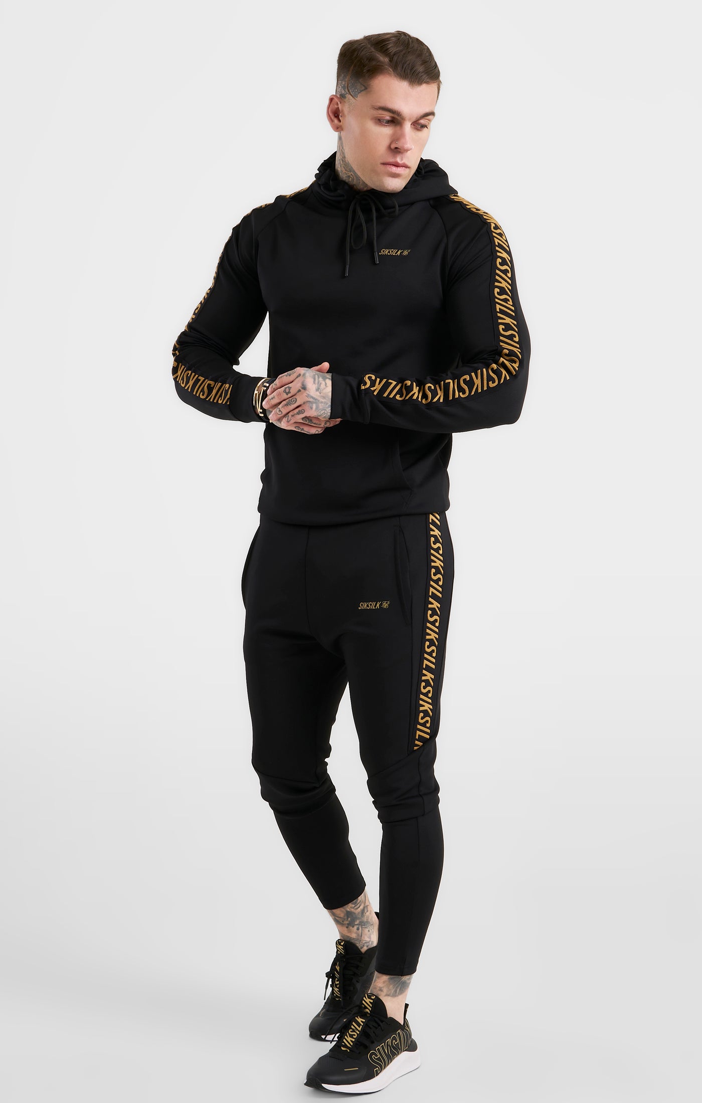 Load image into Gallery viewer, Black Sports Taped Muscle Fit Hoodie (3)