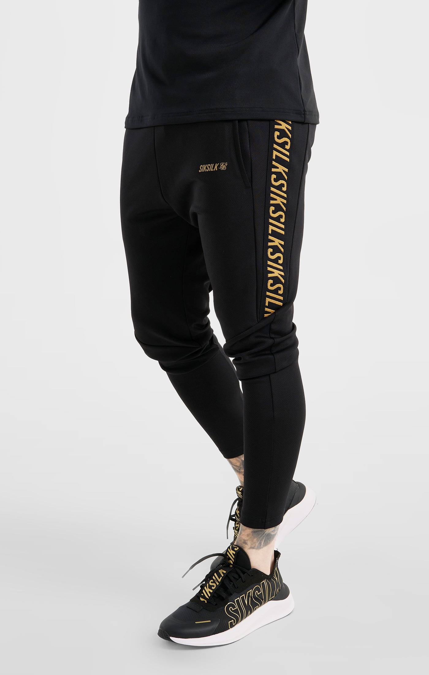Load image into Gallery viewer, Black Sports Taped Muscle Fit Track Pant