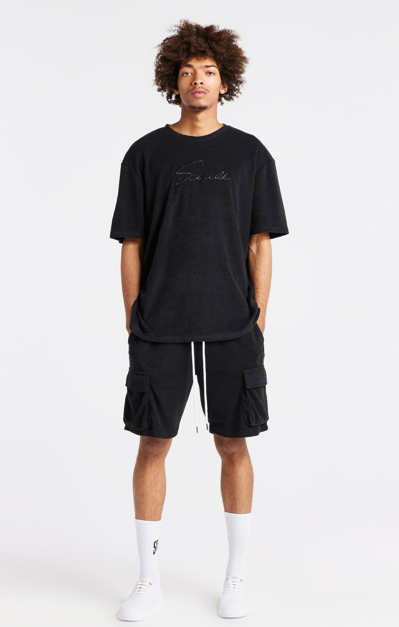 Load image into Gallery viewer, Black Towelling Oversized T-Shirt (4)