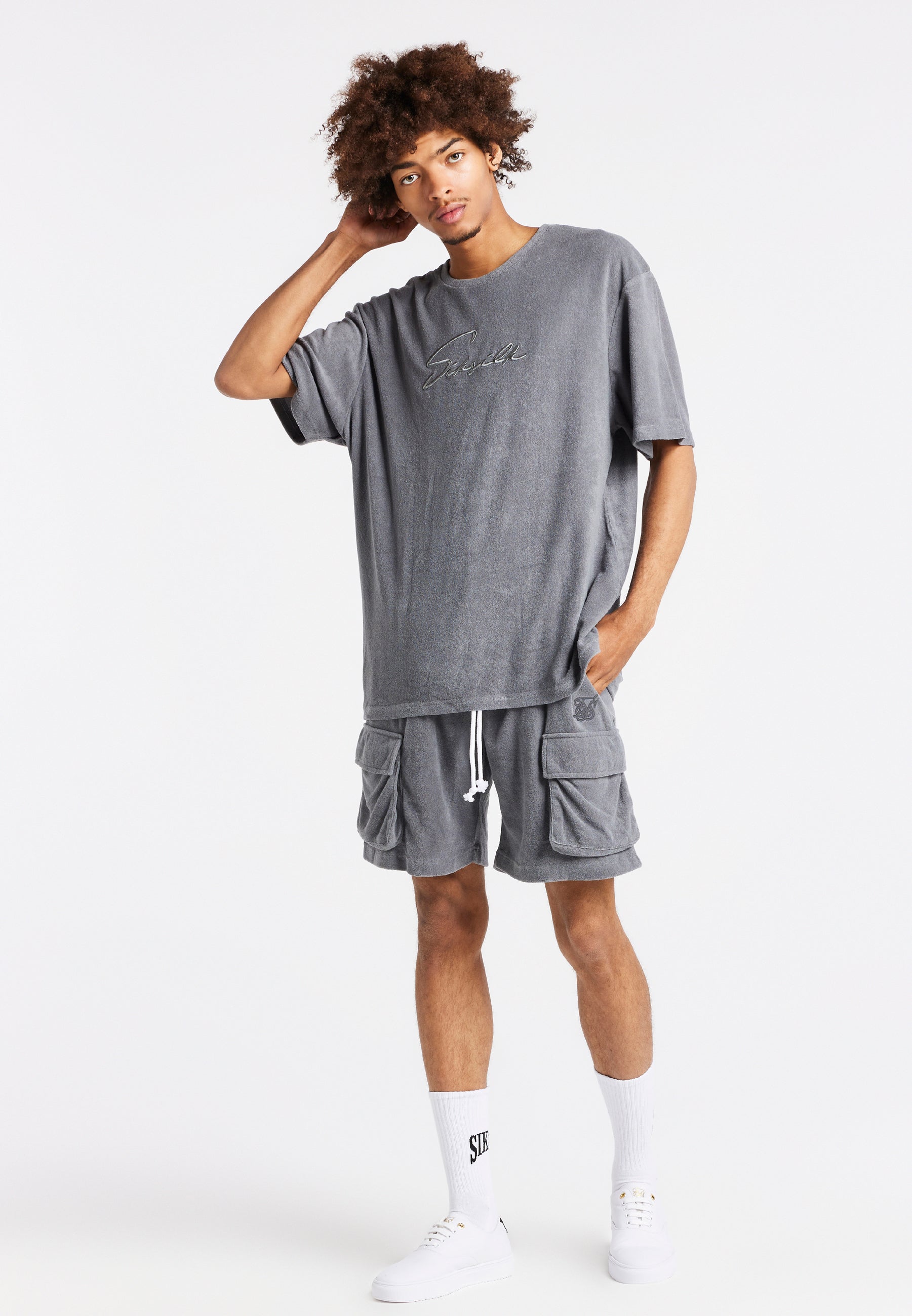 Load image into Gallery viewer, Grey Towelling Cargo Short (3)