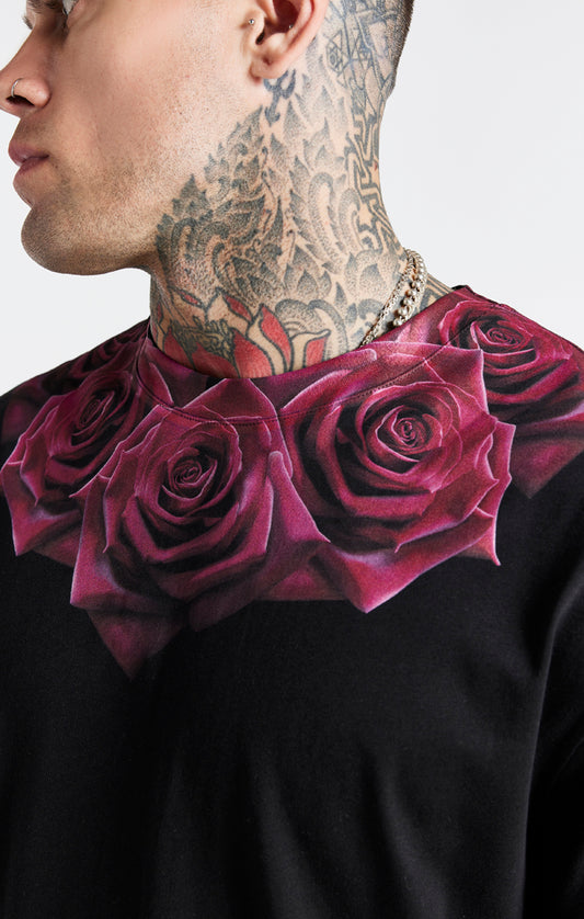 Black Relaxed Fit Rose T-Shirt