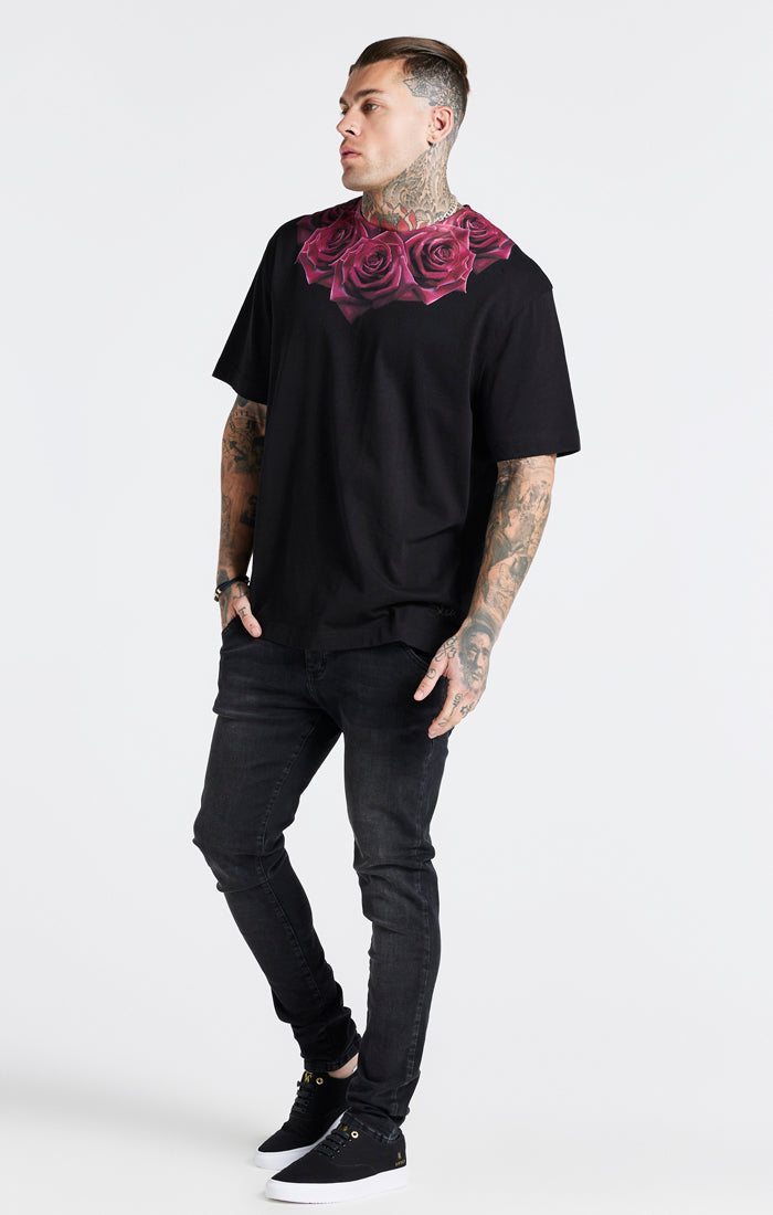 Load image into Gallery viewer, Black Relaxed Fit Rose T-Shirt (3)