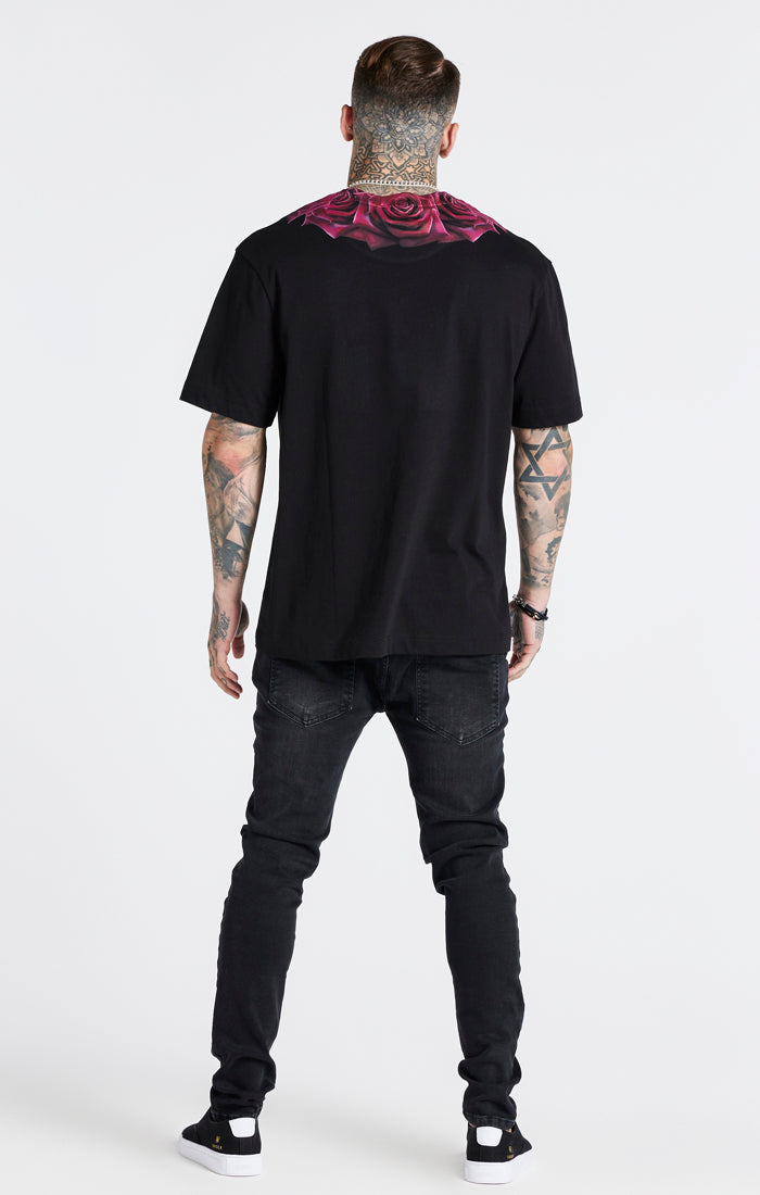 Load image into Gallery viewer, Black Relaxed Fit Rose T-Shirt (4)