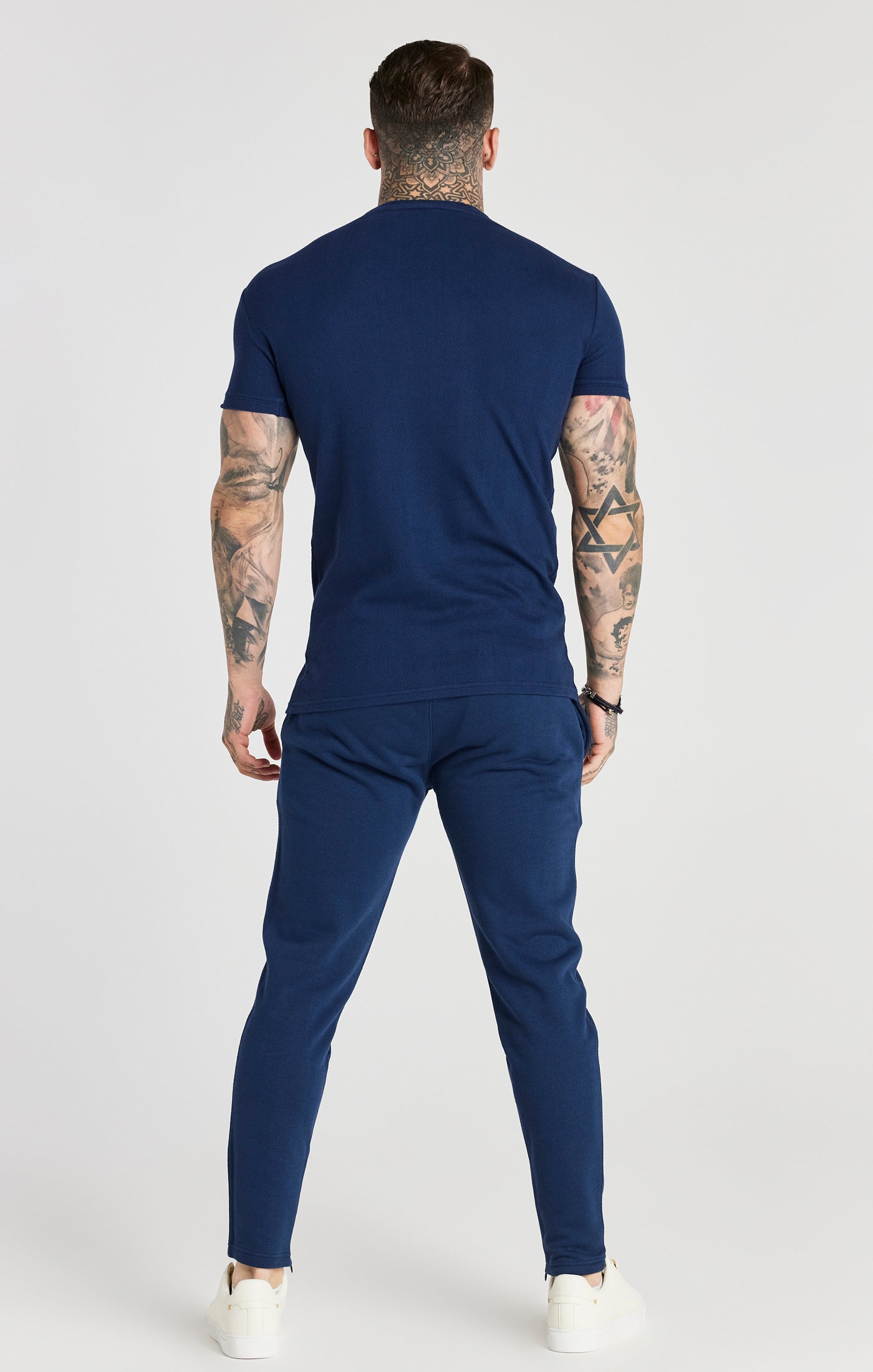 Load image into Gallery viewer, Navy Herringbone Muscle Fit T-Shirt (3)