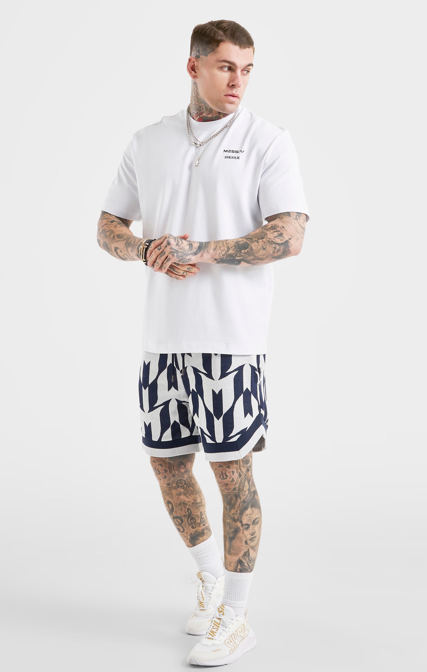 Load image into Gallery viewer, Messi x SikSilk Navy Monogram Basketball Short (2)