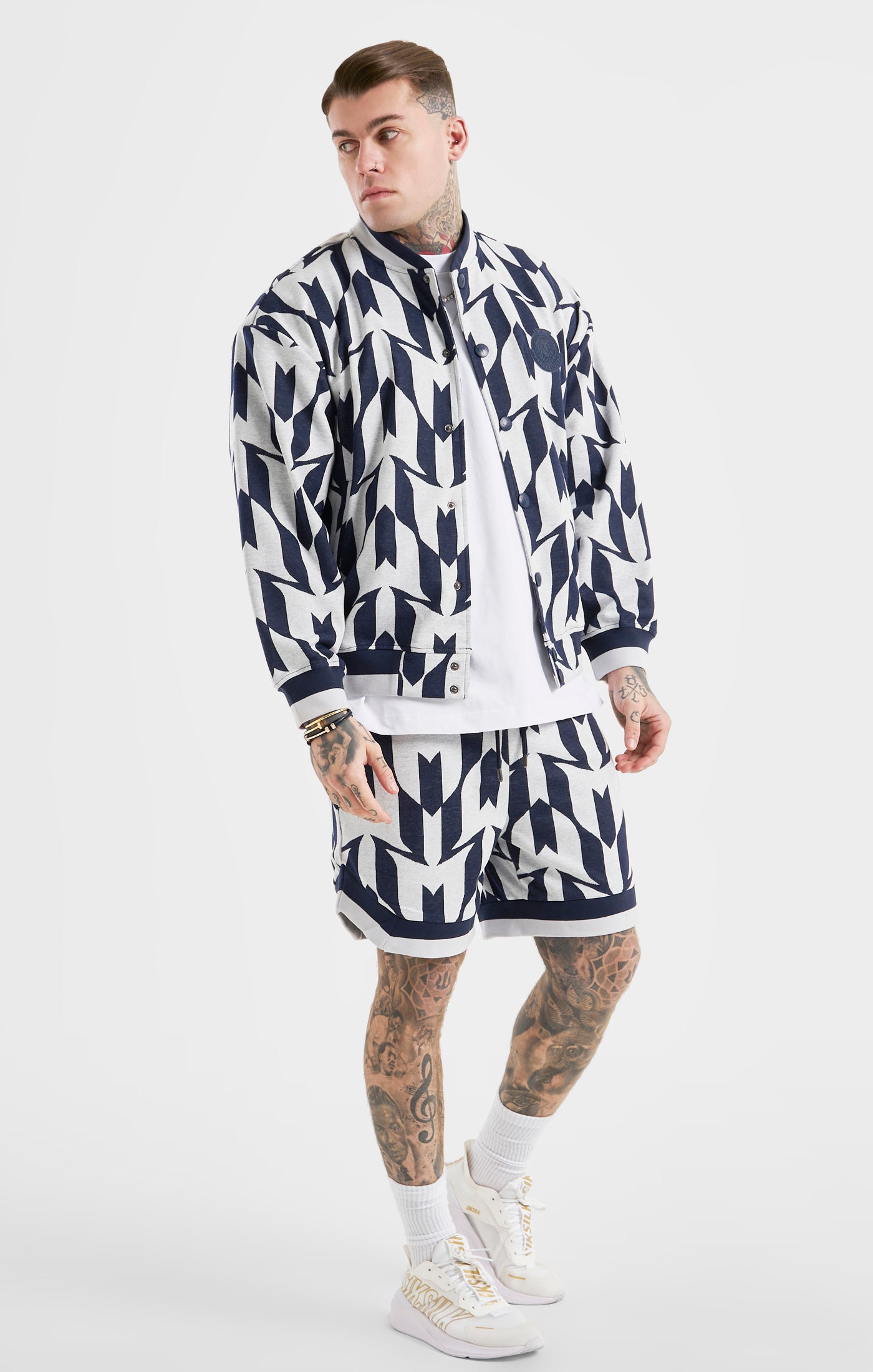 Load image into Gallery viewer, Messi x SikSilk Navy Monogram Bomber (3)