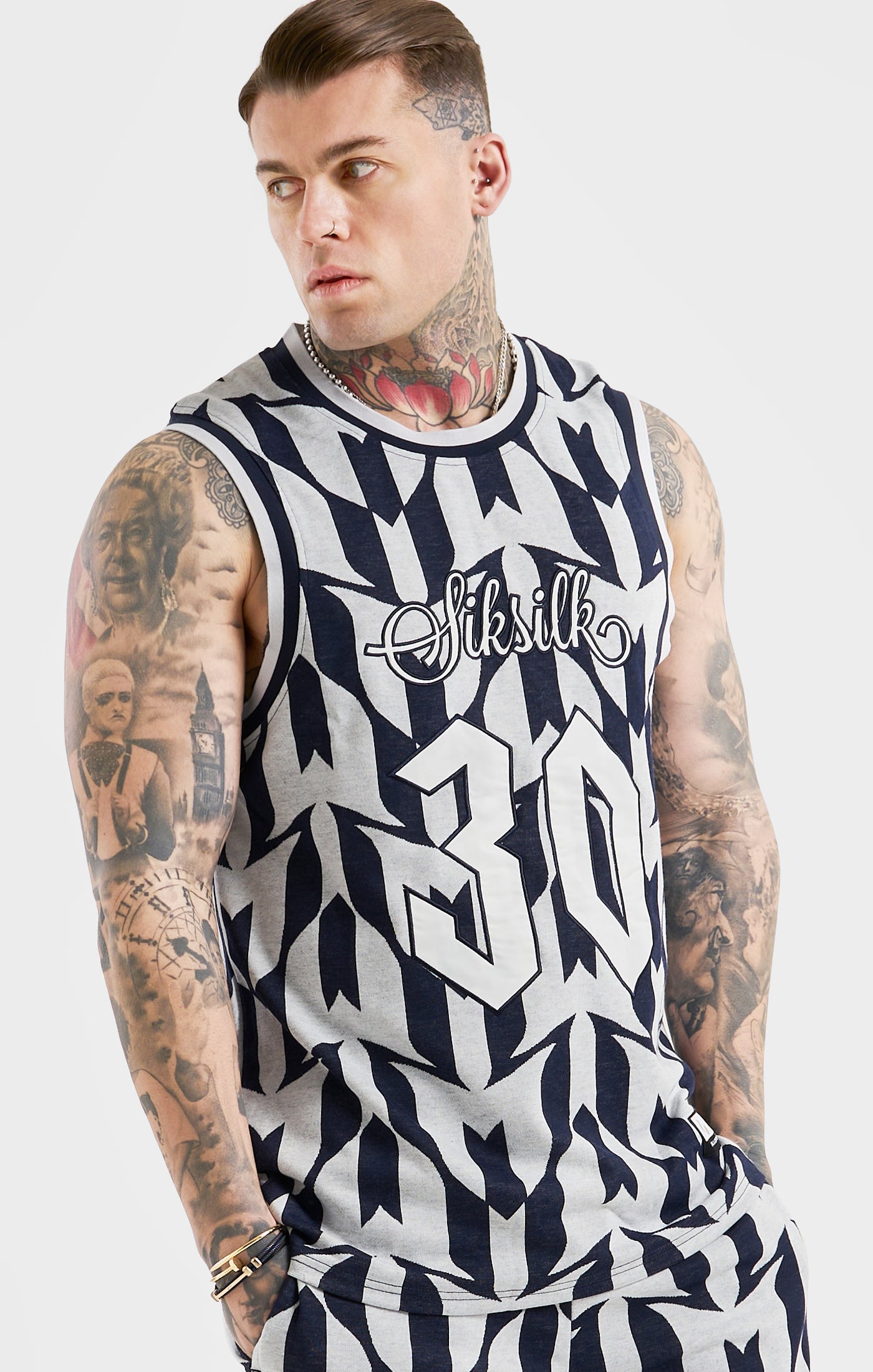 Load image into Gallery viewer, Messi x SikSilk Navy Monogram Basketball Vest