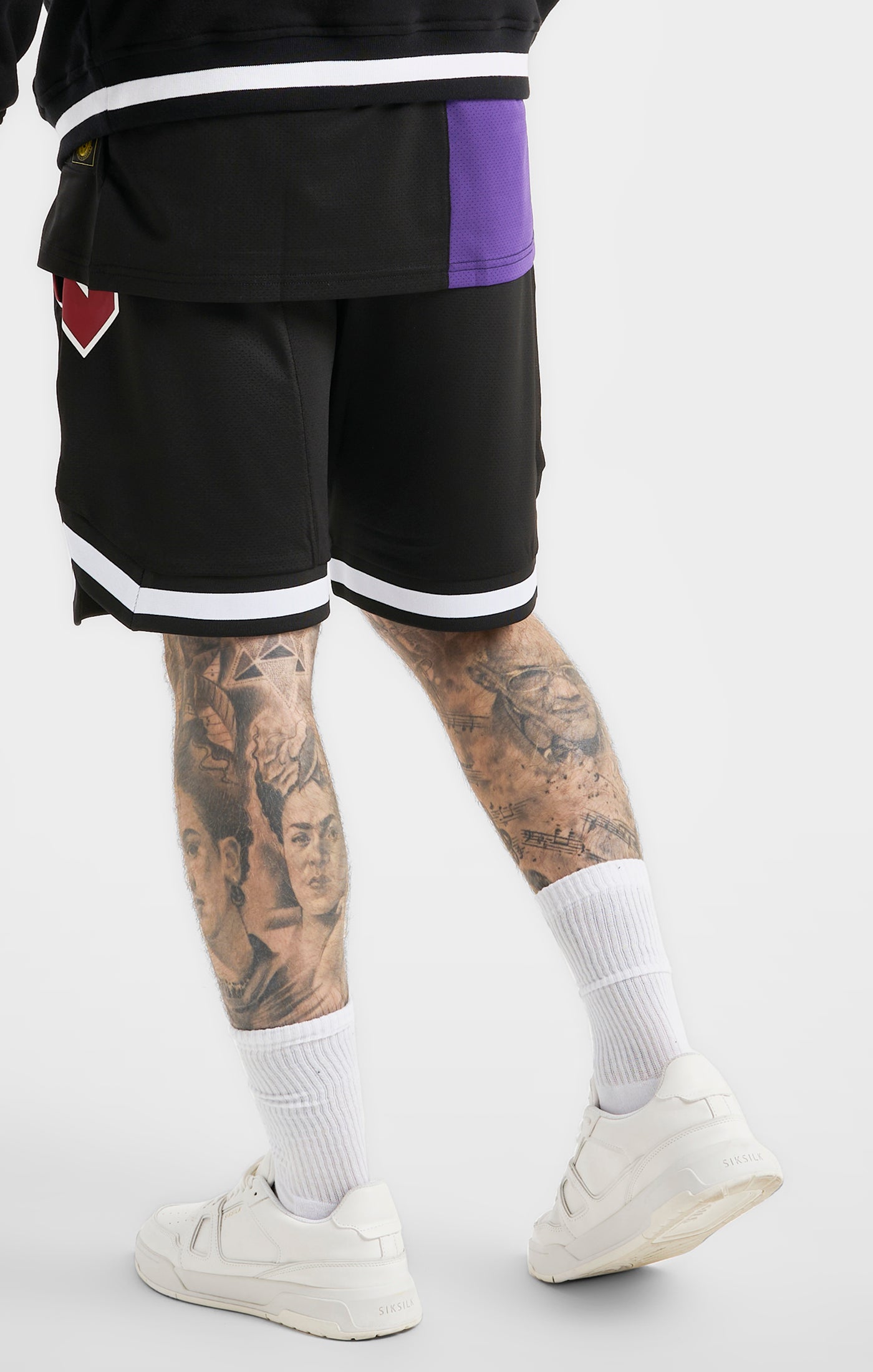 Load image into Gallery viewer, Messi x SikSilk Retro Varsity Basketball Shorts - Black &amp; Purple (3)