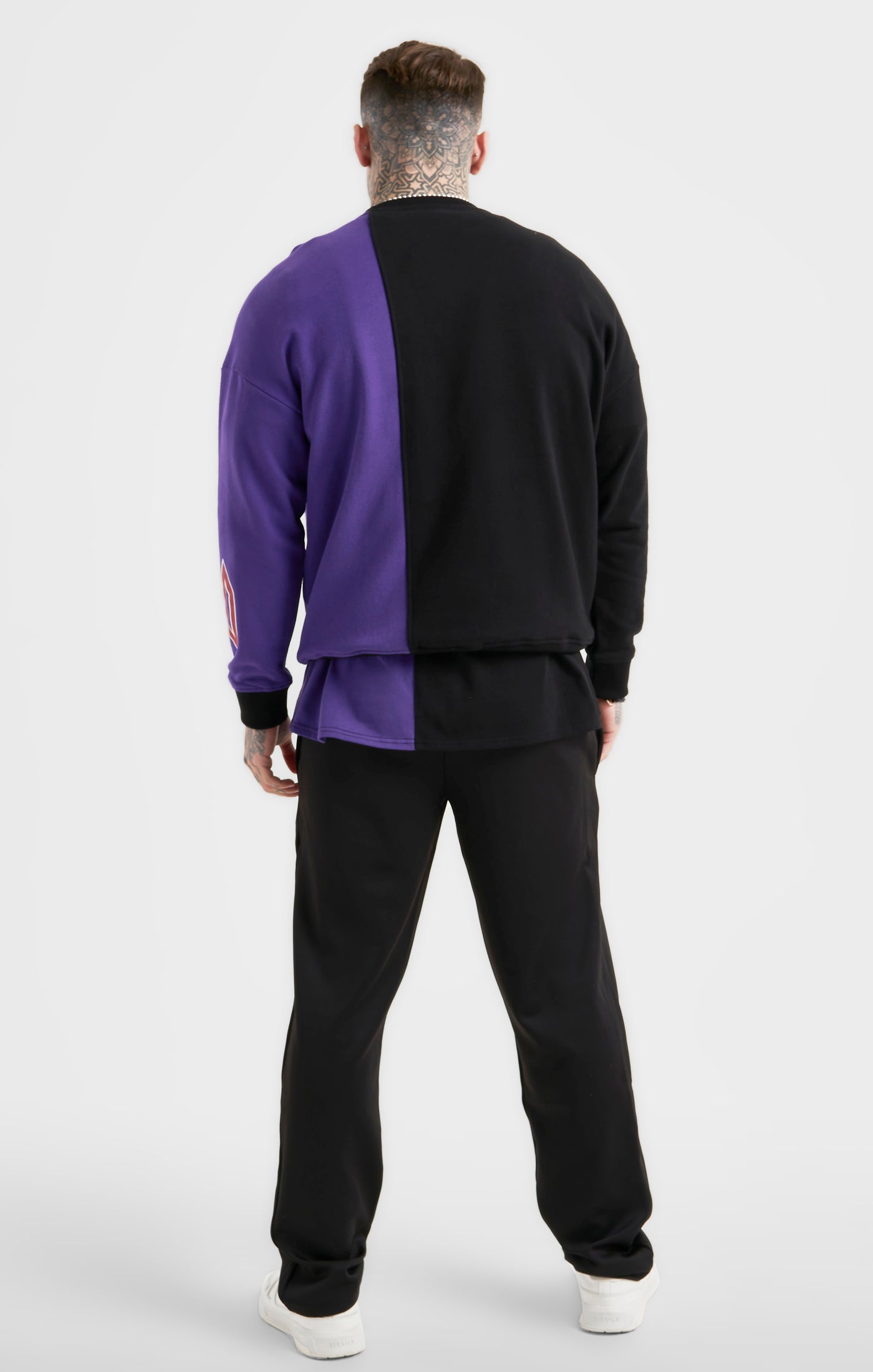 Load image into Gallery viewer, Messi x SikSilk Retro Varsity  Crew Sweater - Black &amp; Purple (4)