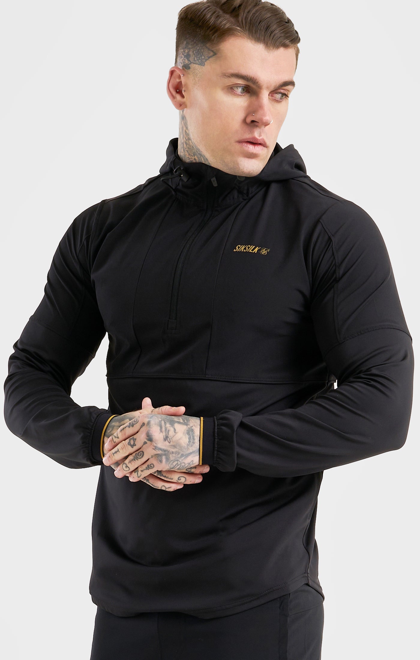 Load image into Gallery viewer, Black Sports Quarter Zip Agility Hoodie