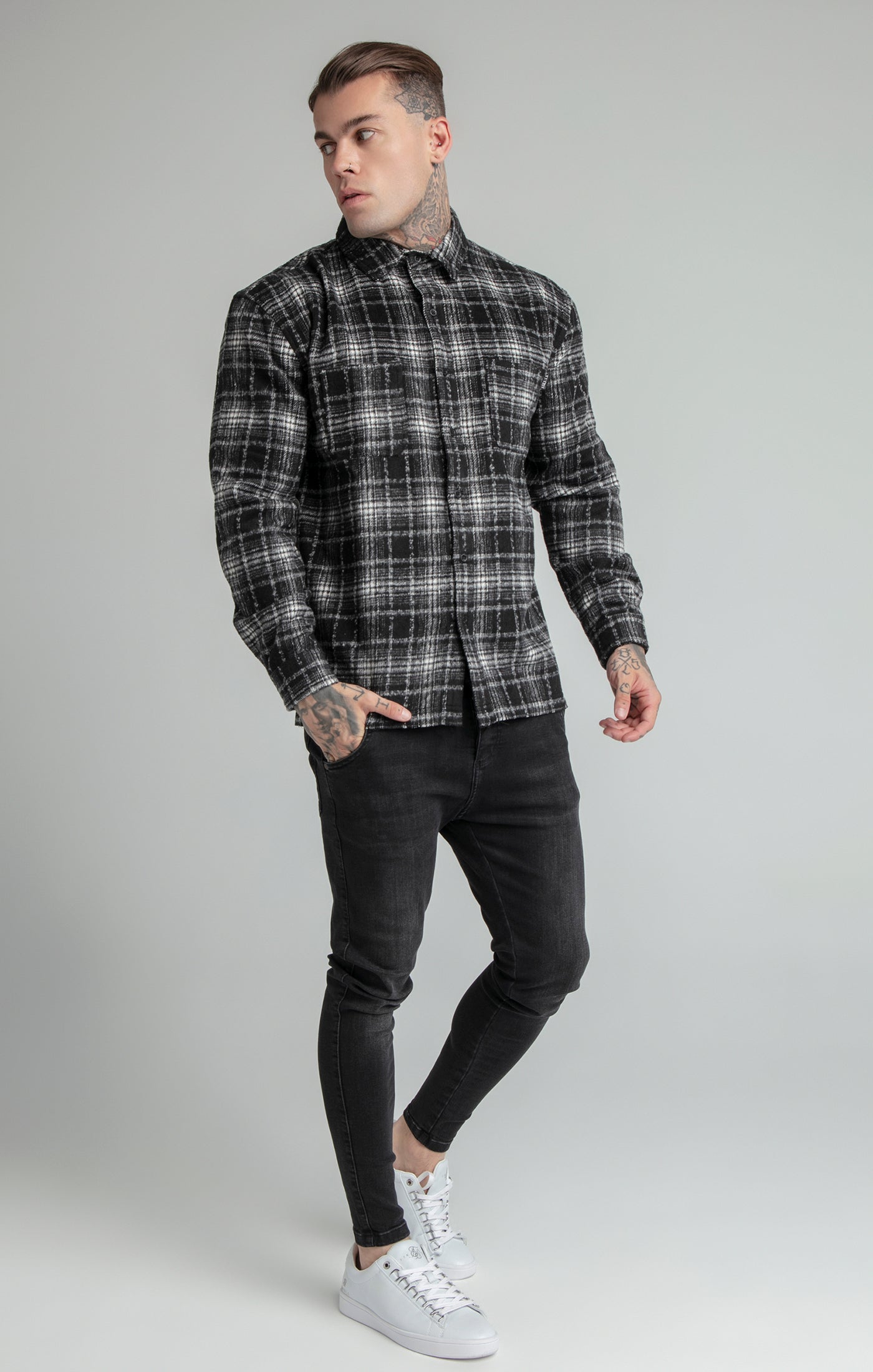 Load image into Gallery viewer, Black Distressed Check Shirt (1)