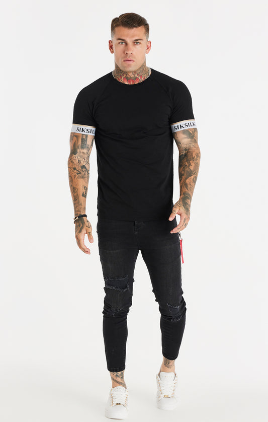 Black Elastic Cuff Raglan T-Shirt