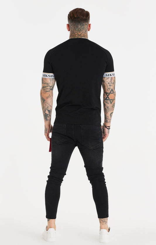 Black Elastic Cuff Raglan T-Shirt