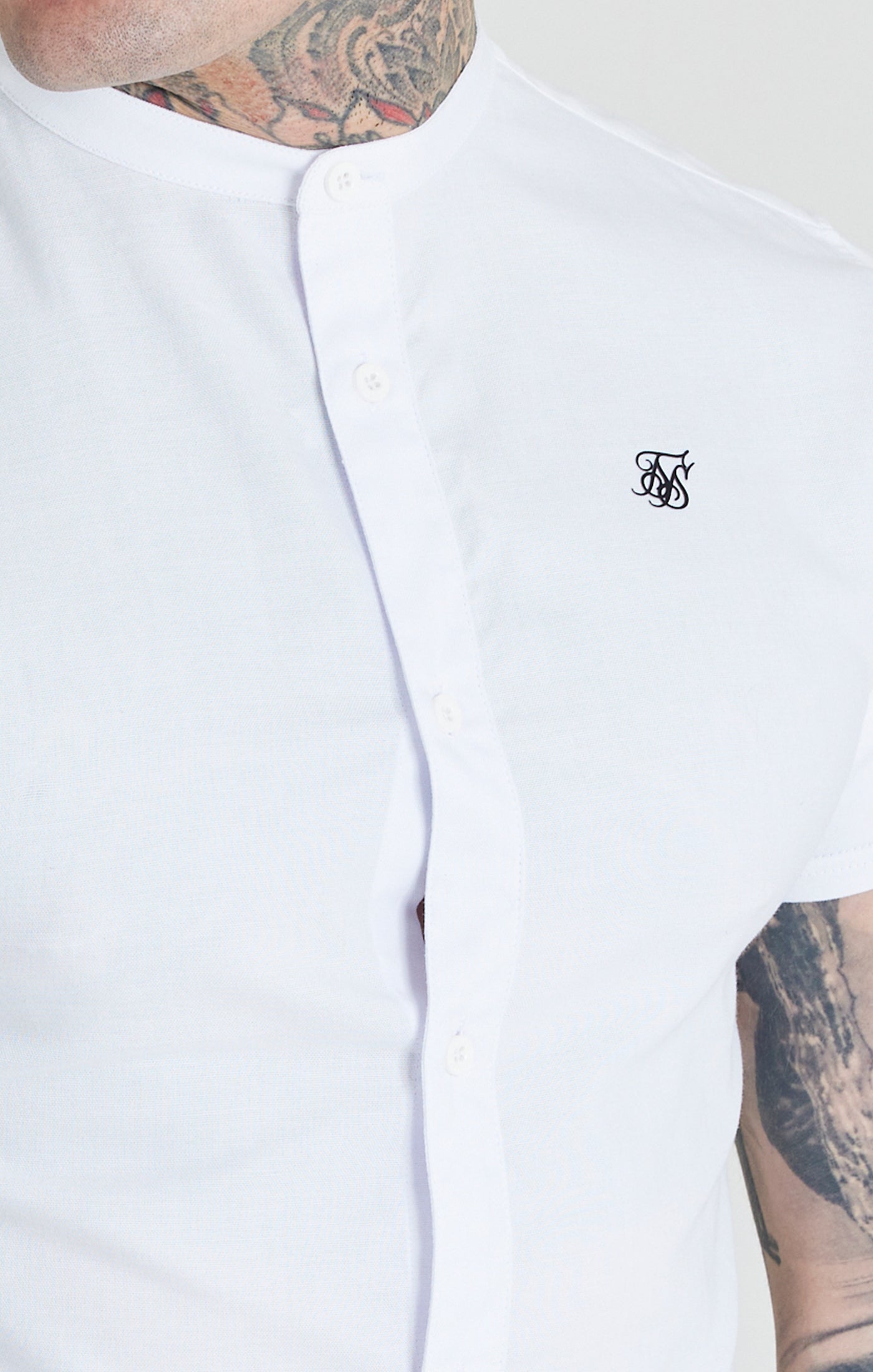 Load image into Gallery viewer, SikSilk S/S Grandad Collar Shirt - White (1)