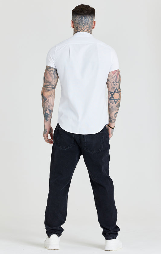 SikSilk S/S Grandad Collar Shirt - White