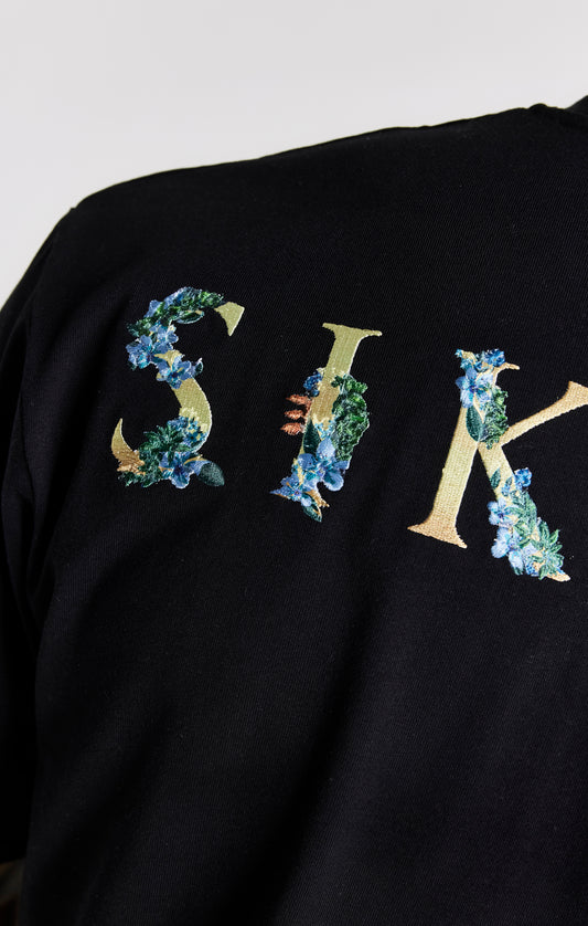Black Floral Embroidered Oversized T-Shirt