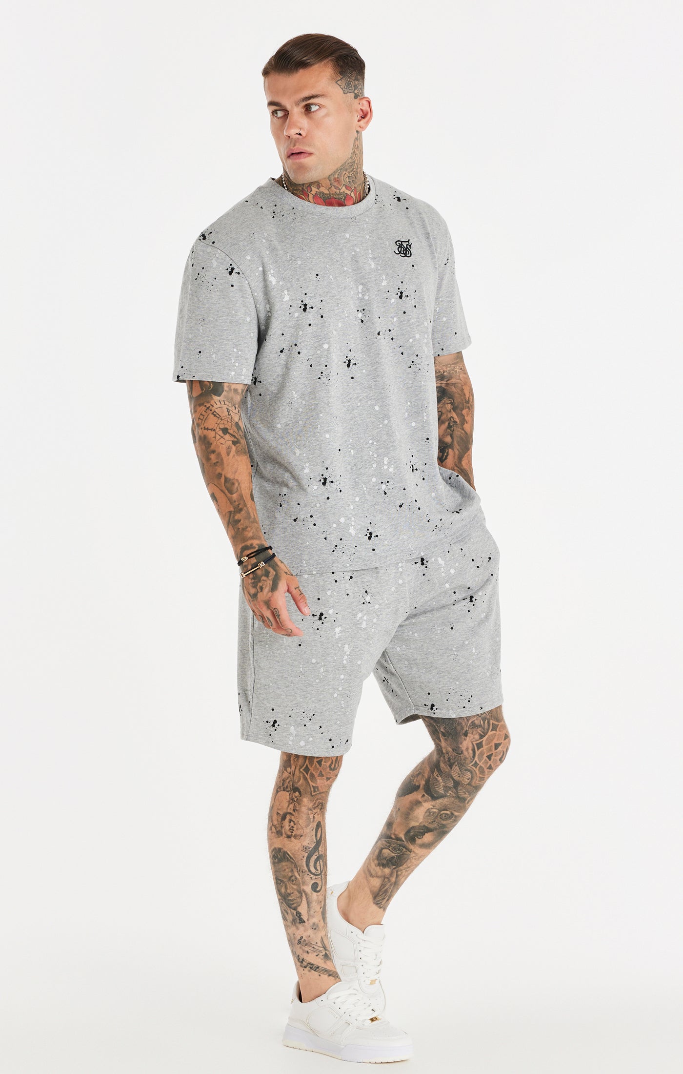 Load image into Gallery viewer, SikSilk Paint Splatter Shorts - Grey Marl (4)