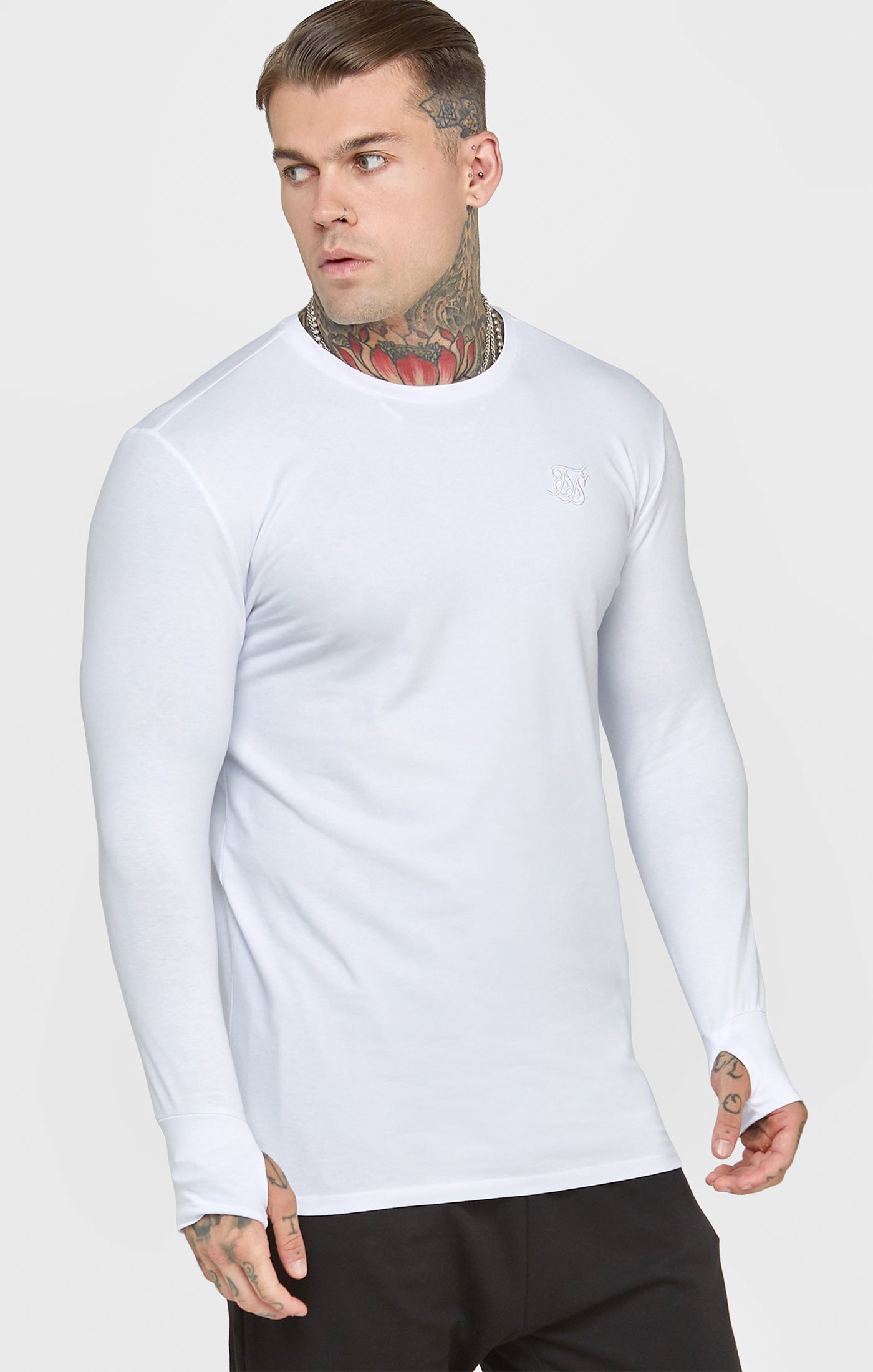 Load image into Gallery viewer, White Long Sleeve Muscle Fit T-Shirt