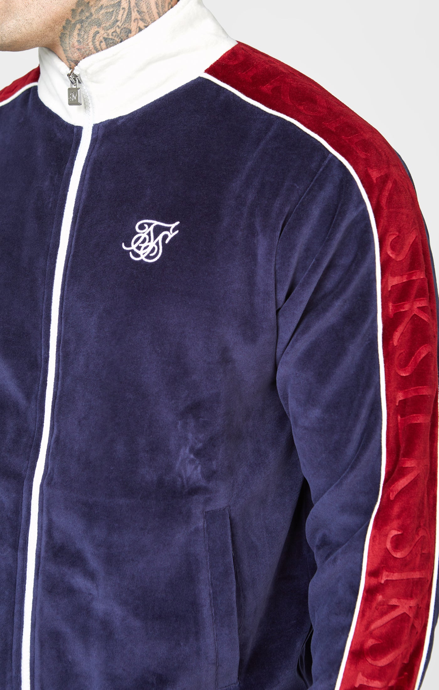Load image into Gallery viewer, Navy Velour Track Jacket (1)